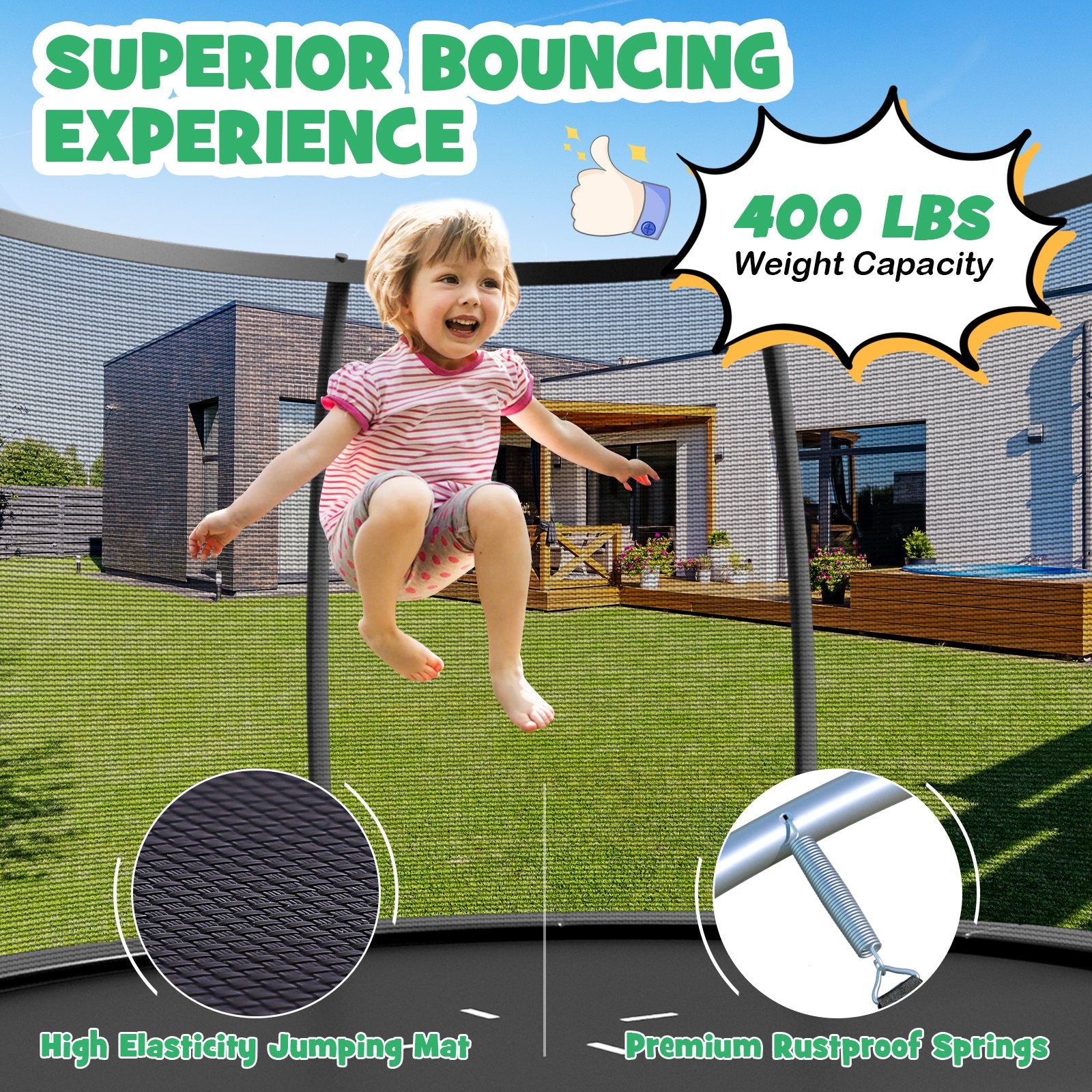 8 Feet ASTM Approved Recreational Trampoline with Ladder, Black Trampolines   at Gallery Canada