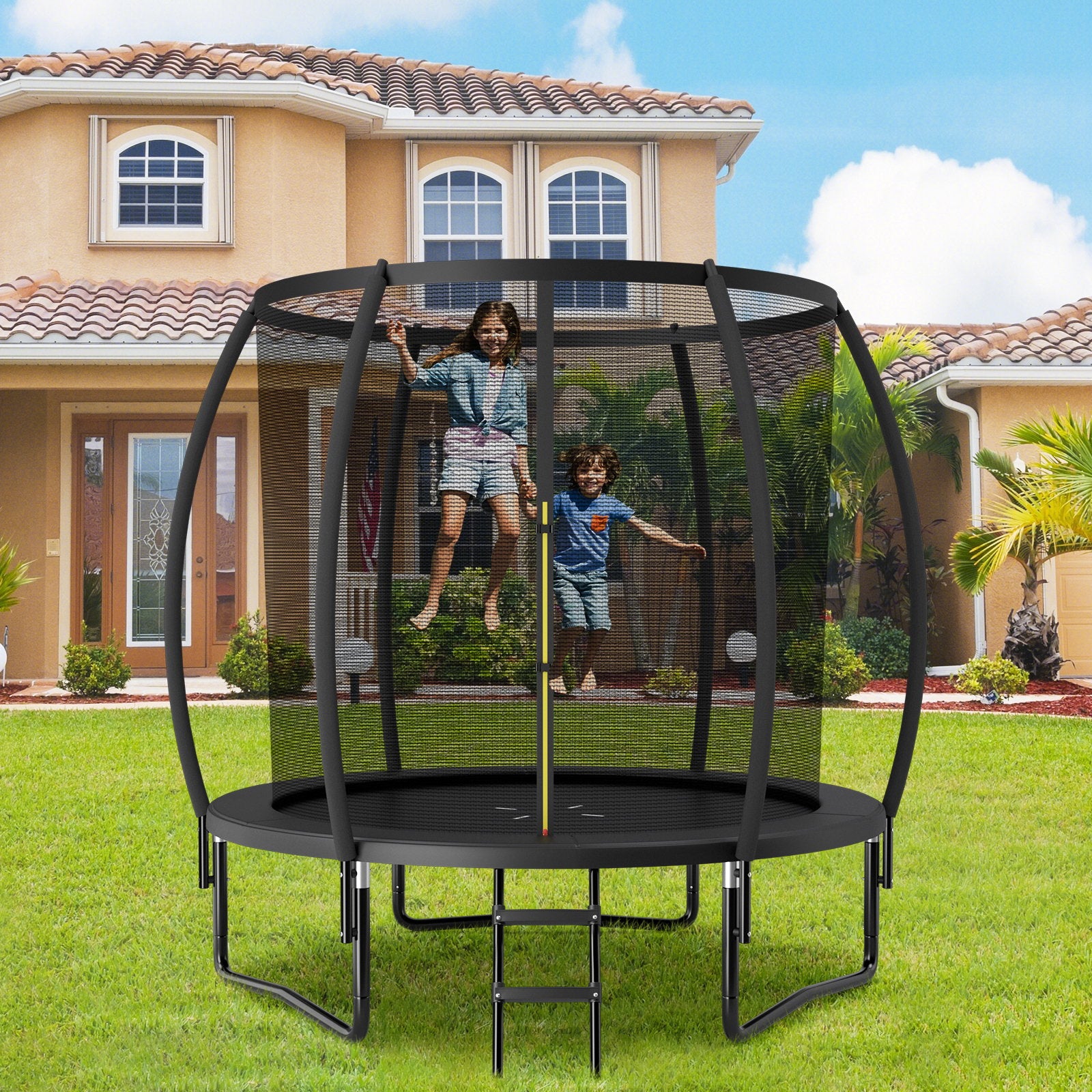 8 Feet ASTM Approved Recreational Trampoline with Ladder, Black Trampolines   at Gallery Canada