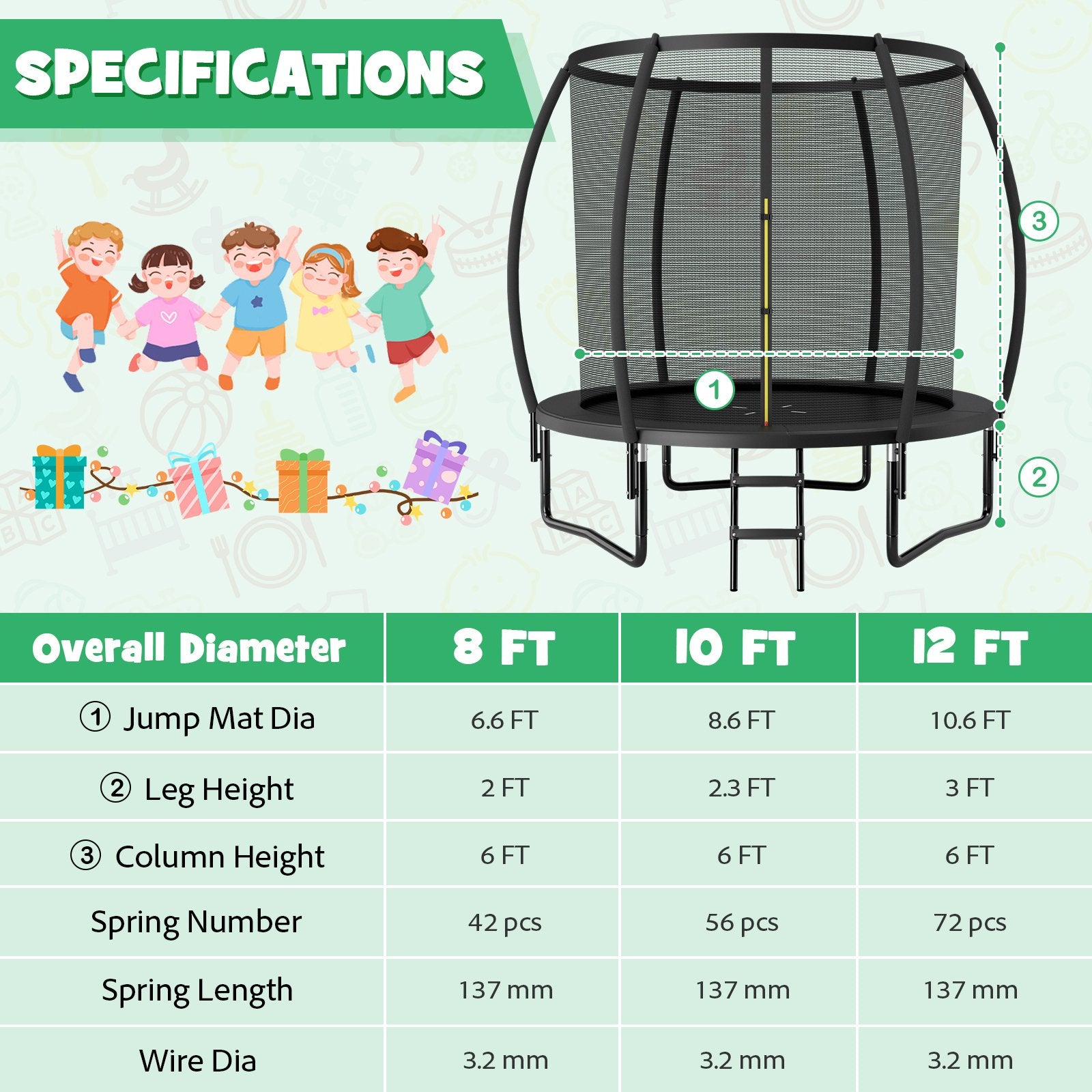 8 Feet ASTM Approved Recreational Trampoline with Ladder, Black Trampolines   at Gallery Canada