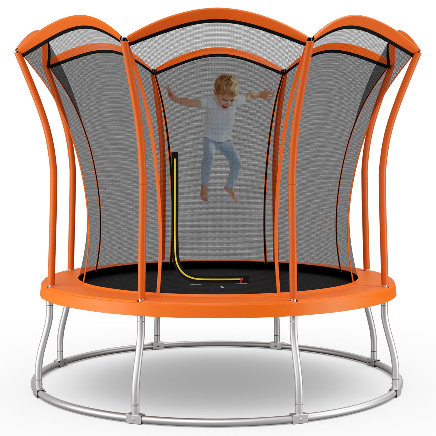 8 Feet Outdoor Unique Flower Shape Trampoline with Enclosure Net, Orange Trampolines at Gallery Canada