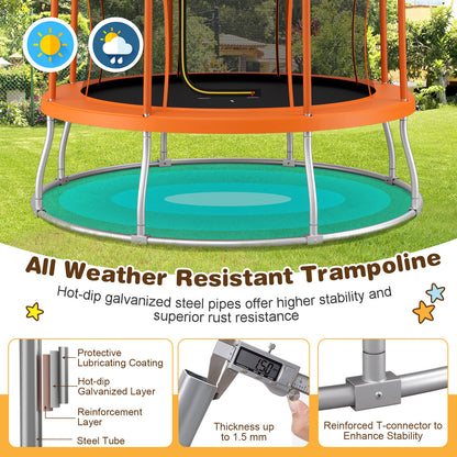 8 Feet Outdoor Unique Flower Shape Trampoline with Enclosure Net, Orange Trampolines at Gallery Canada