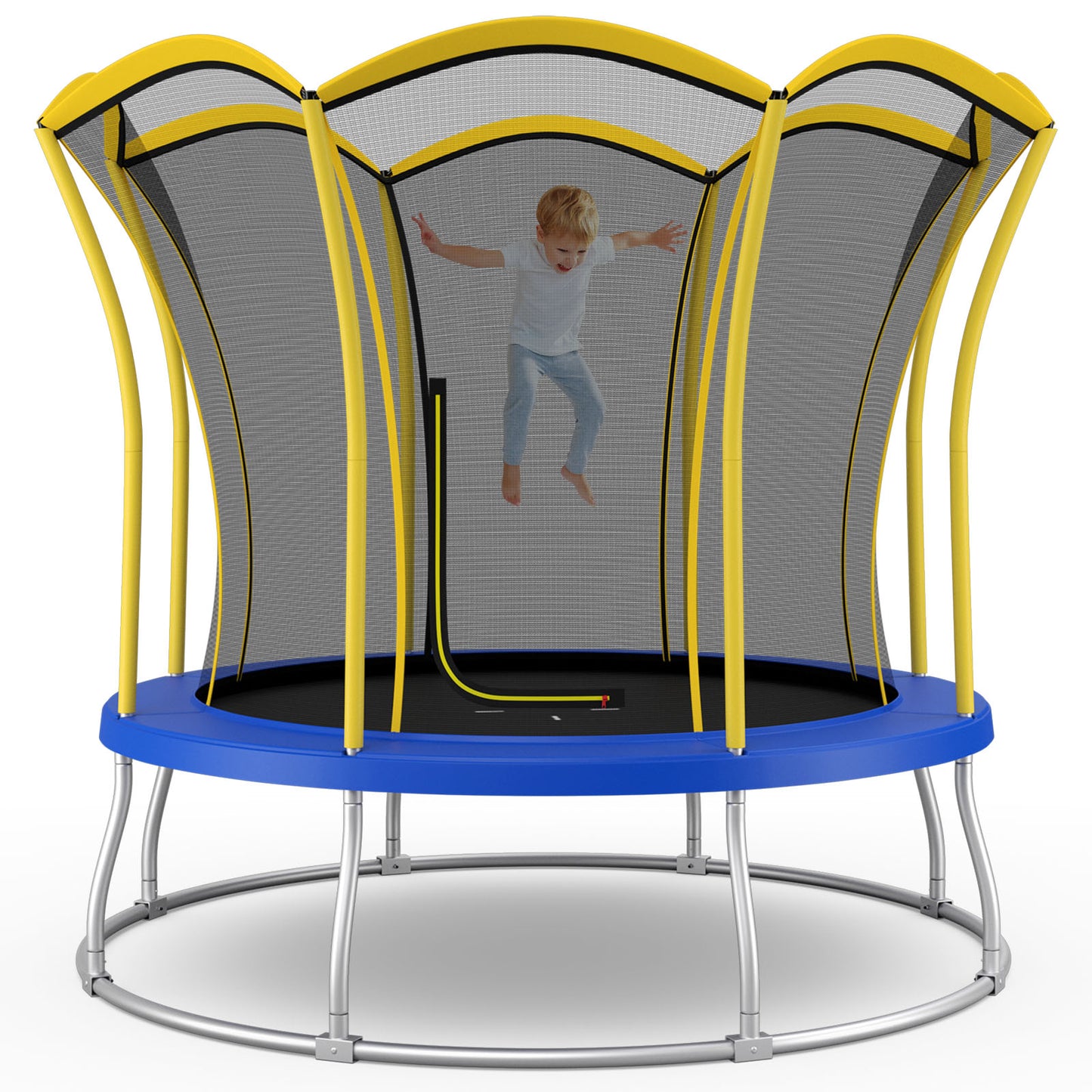 8 Feet Outdoor Unique Flower Shape Trampoline with Enclosure Net, Yellow Trampolines at Gallery Canada