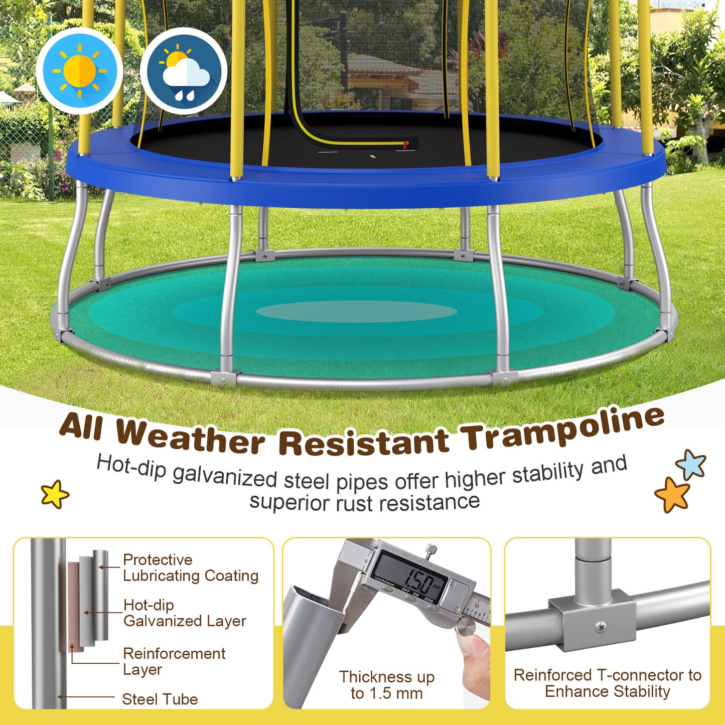 8 Feet Outdoor Unique Flower Shape Trampoline with Enclosure Net, Yellow Trampolines at Gallery Canada