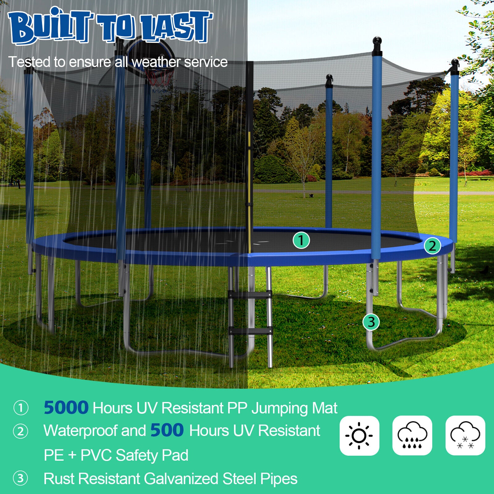 12/14/15/16 Feet Outdoor Recreational Trampoline with Ladder and Enclosure Net-16 ft, Black Trampolines   at Gallery Canada