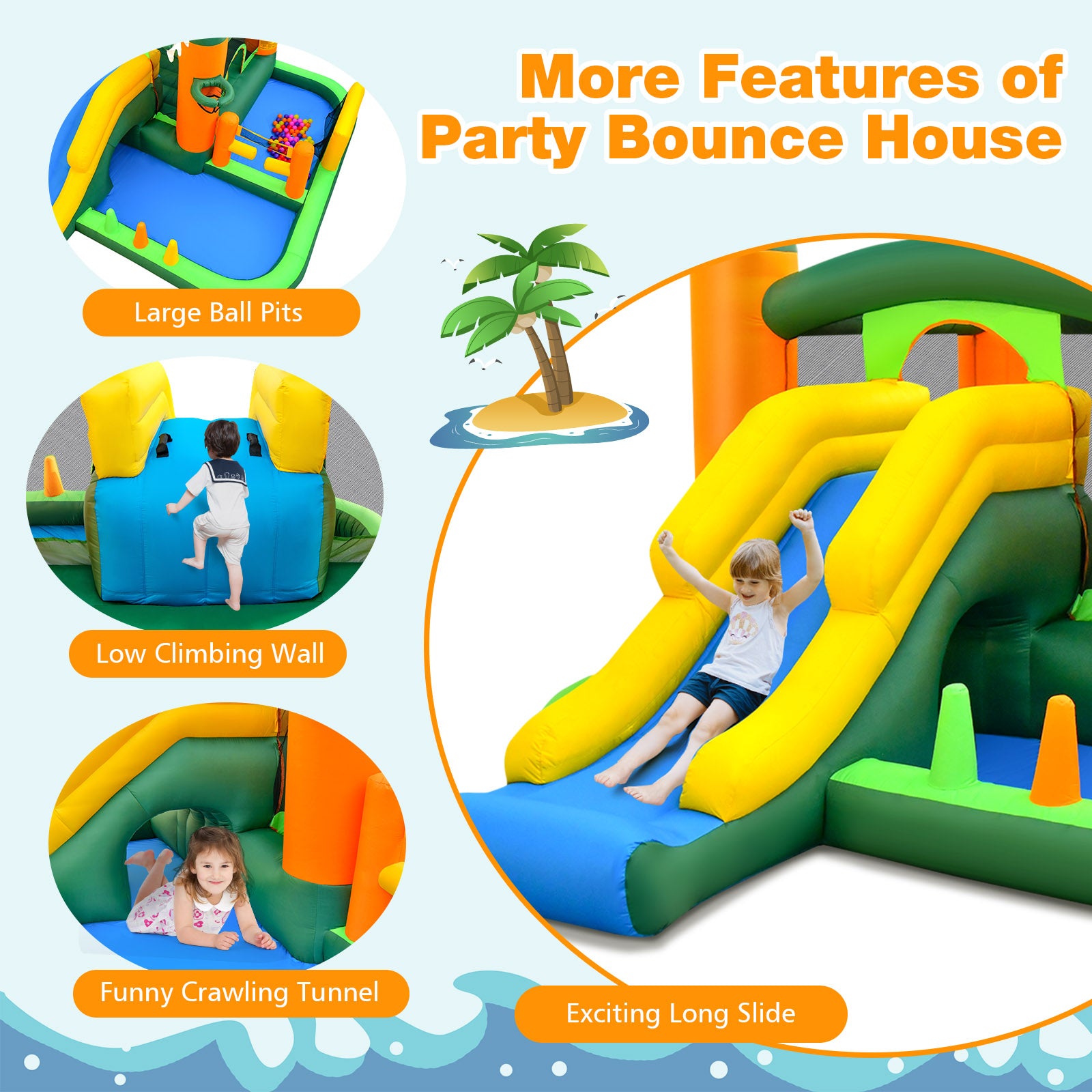 8-in-1 Tropical Inflatable Bounce Castle with 2 Ball Pits Slide and Tunnel Without Blower Bounce House at Gallery Canada