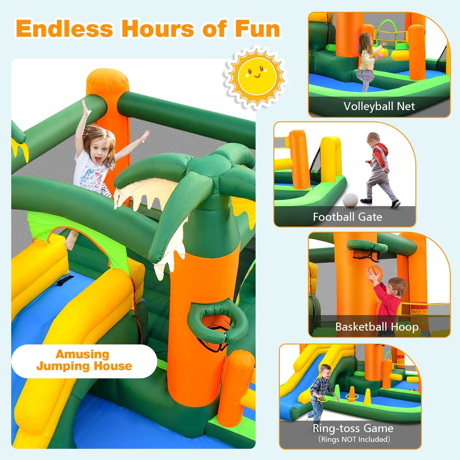 8-in-1 Tropical Inflatable Bounce Castle with 2 Ball Pits Slide and Tunnel Without Blower Bounce House at Gallery Canada