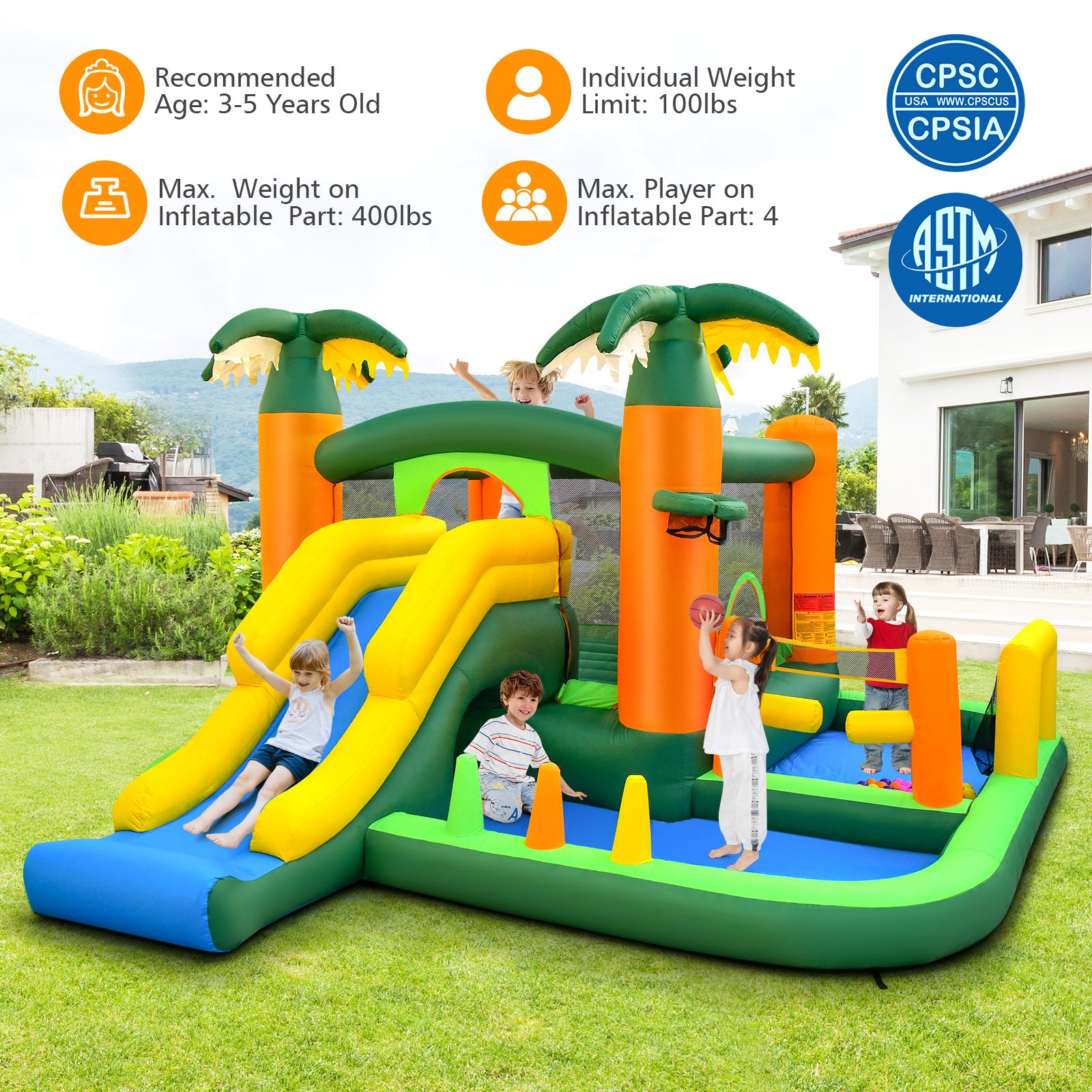 8-in-1 Tropical Inflatable Bounce Castle with 2 Ball Pits Slide and Tunnel Without Blower Bounce House at Gallery Canada