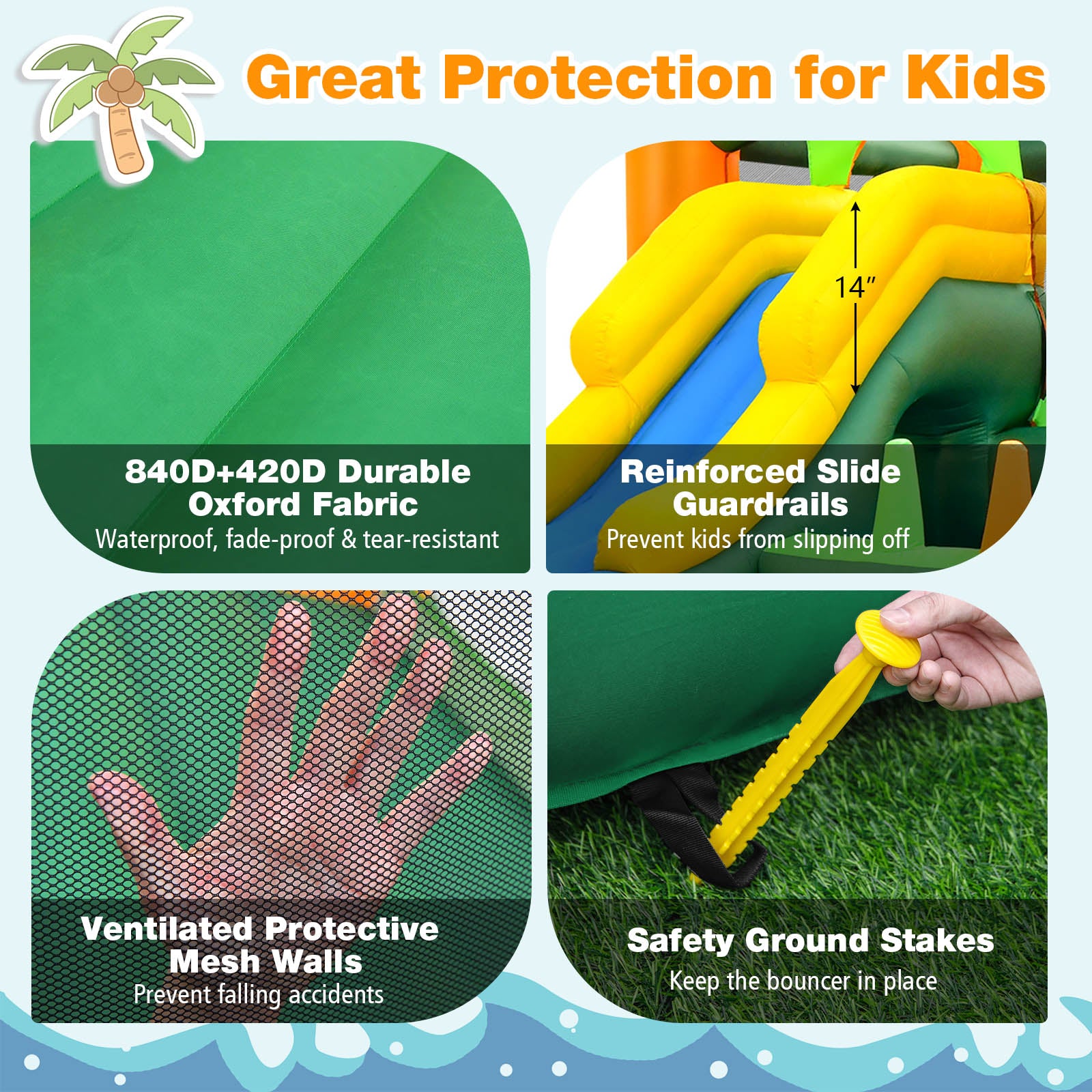 8-in-1 Tropical Inflatable Bounce Castle with 2 Ball Pits Slide and Tunnel Without Blower Bounce House at Gallery Canada