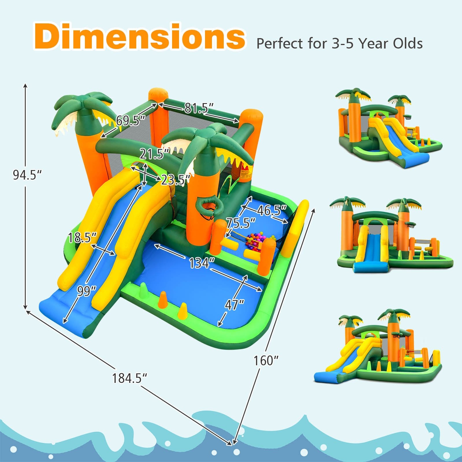 8-in-1 Tropical Inflatable Bounce Castle with 2 Ball Pits Slide and Tunnel Without Blower - Gallery Canada