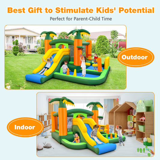 Big Inflatable Bounce House with Slide and Ball Pits for Indoor and Outdoor with 735W Blower, Green - Gallery Canada