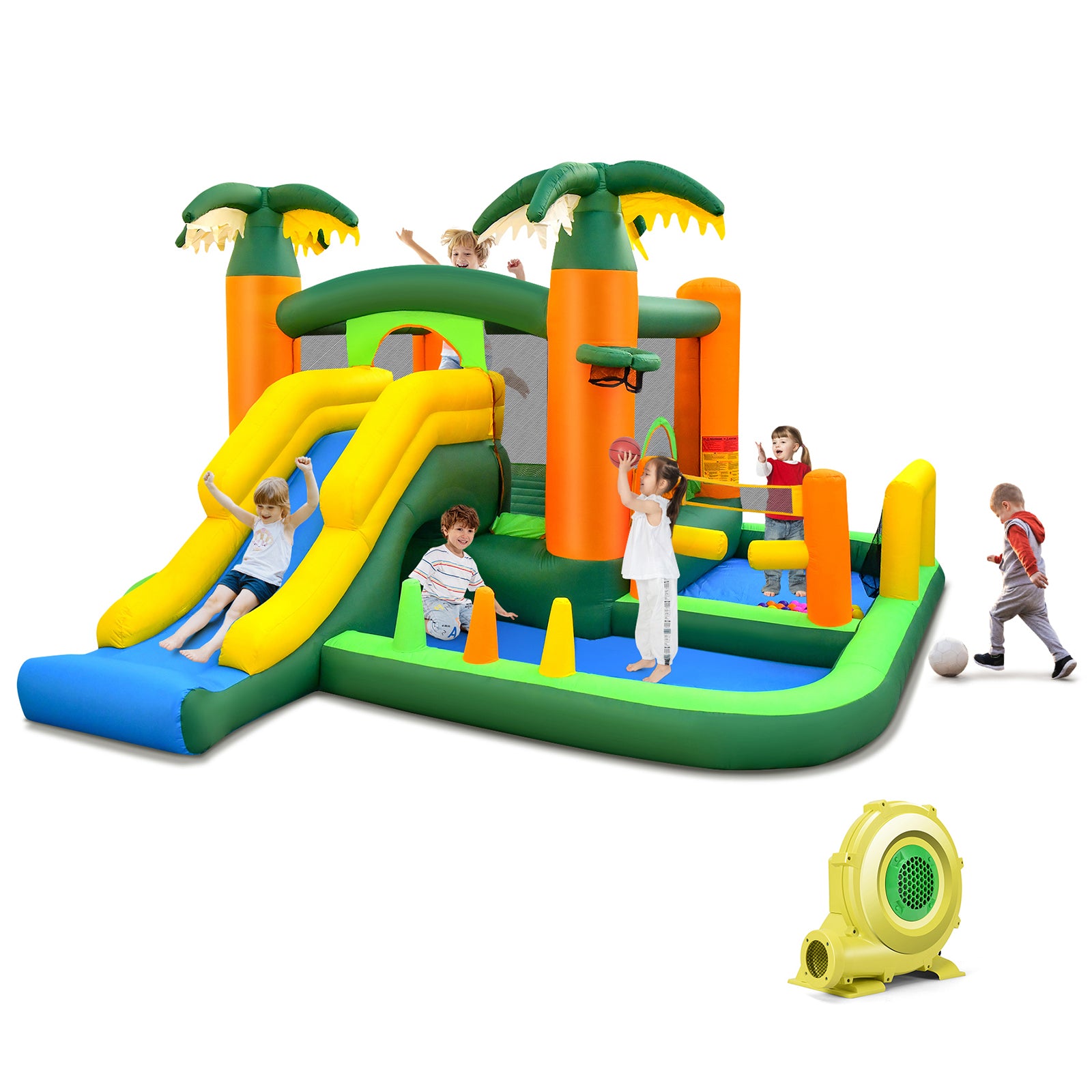 Big Inflatable Bounce House with Slide and Ball Pits for Indoor and Outdoor with 735W Blower, Green Bounce House Green  at Gallery Canada