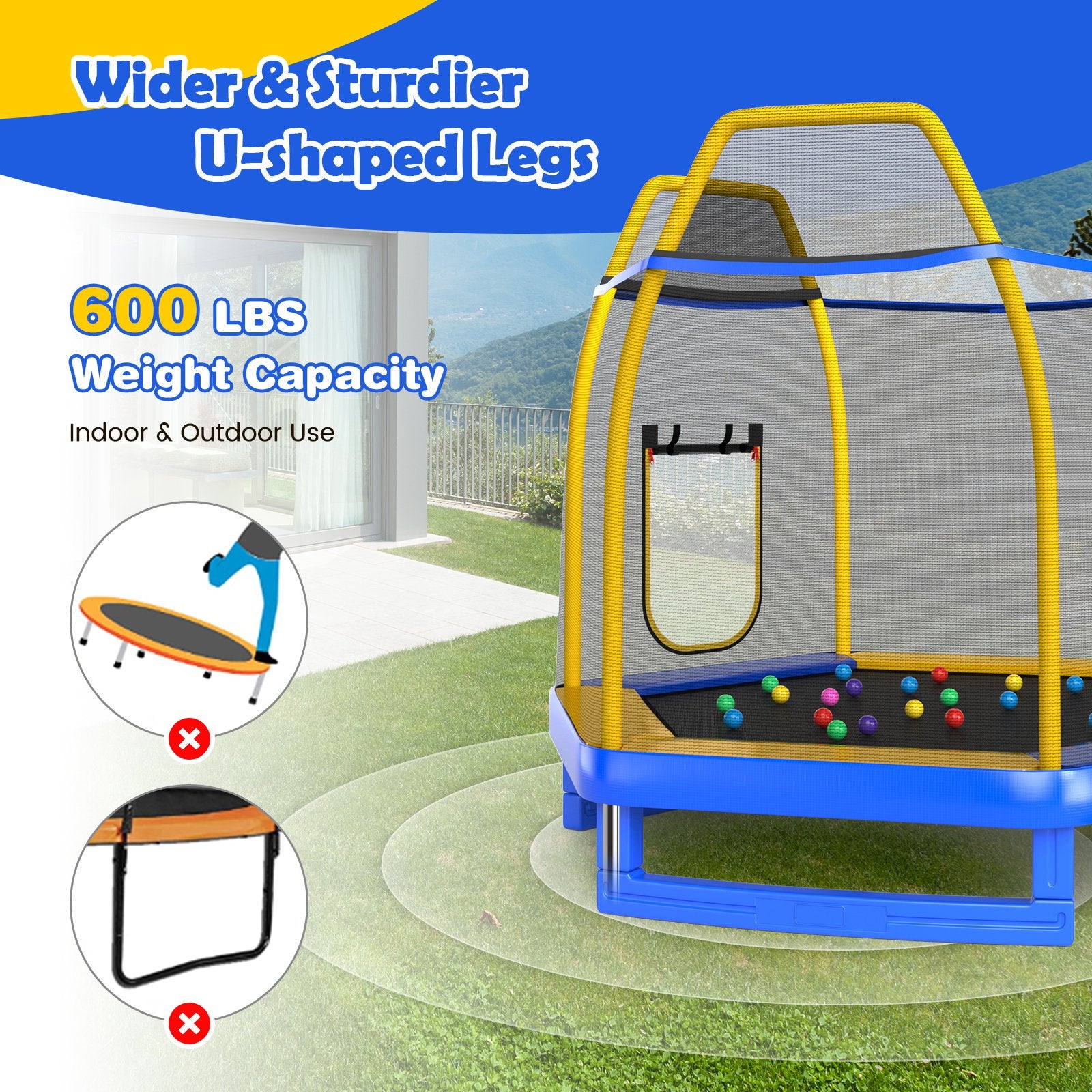 7 Feet Trampoline with Ladder and Slide for Indoor and Outdoor, Blue Trampolines   at Gallery Canada