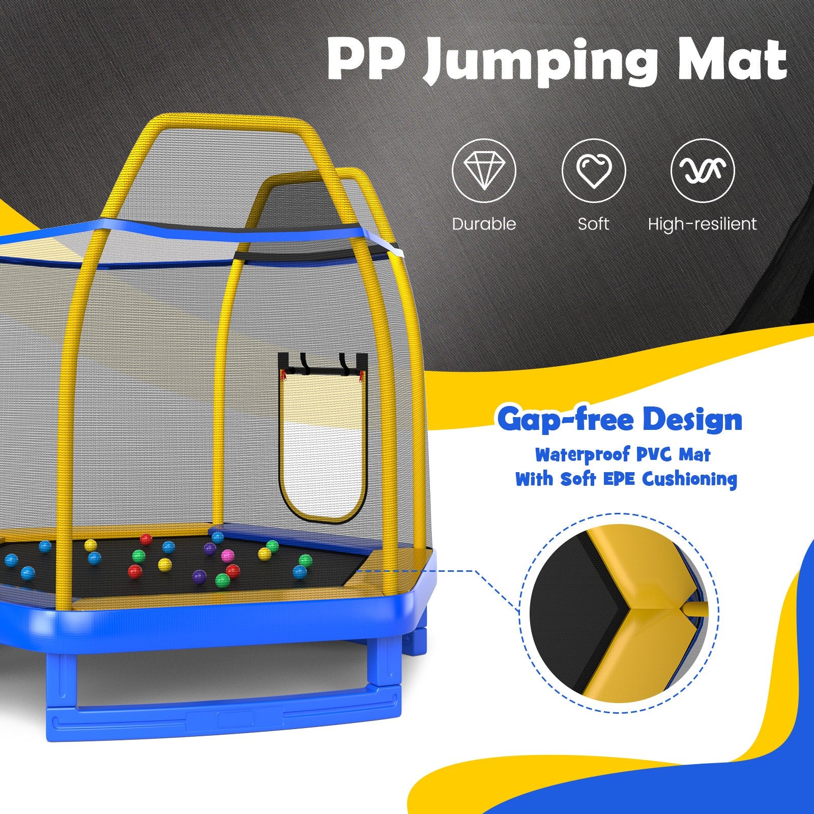 7 Feet Trampoline with Ladder and Slide for Indoor and Outdoor, Blue Trampolines   at Gallery Canada