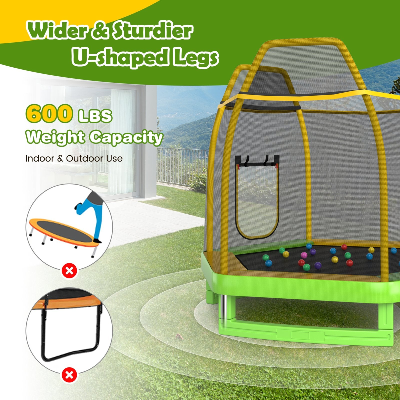 7 Feet Trampoline with Ladder and Slide for Indoor and Outdoor, Green Trampolines   at Gallery Canada