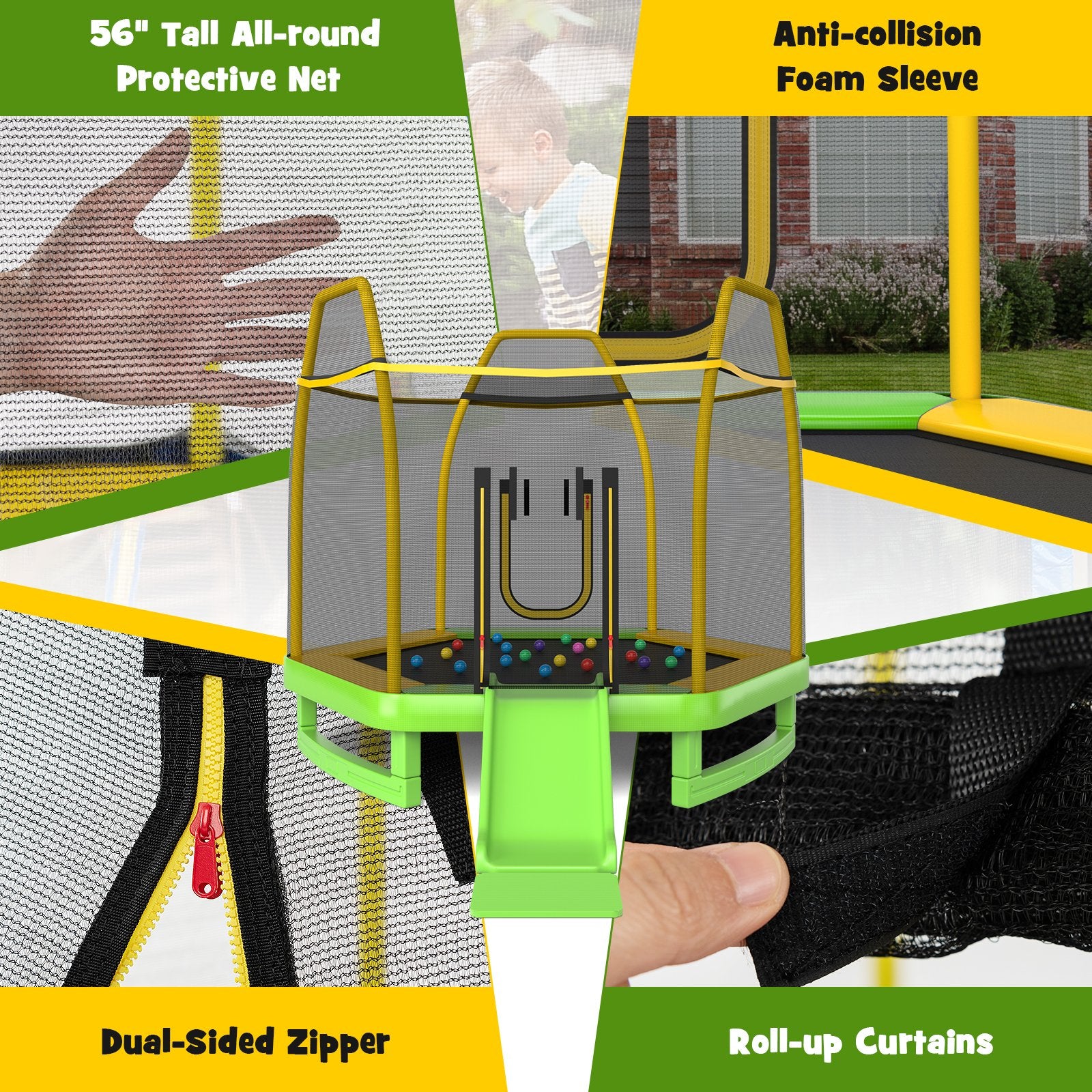 7 Feet Trampoline with Ladder and Slide for Indoor and Outdoor, Green Trampolines   at Gallery Canada