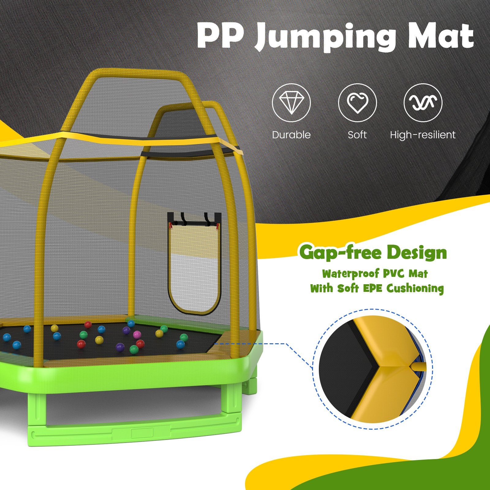 7 Feet Trampoline with Ladder and Slide for Indoor and Outdoor, Green Trampolines   at Gallery Canada