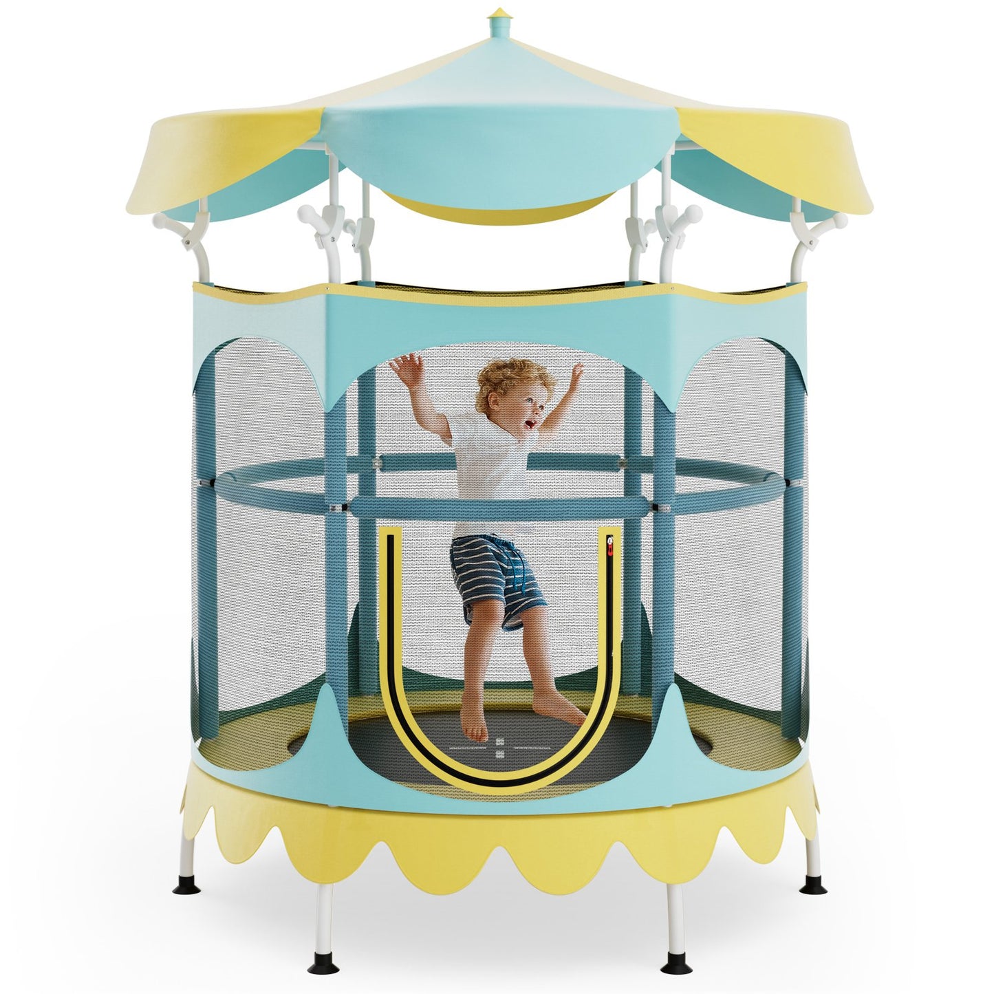 64" Kids Trampoline with Detachable Canopy and Safety Enclosure Net, Yellow Trampolines   at Gallery Canada