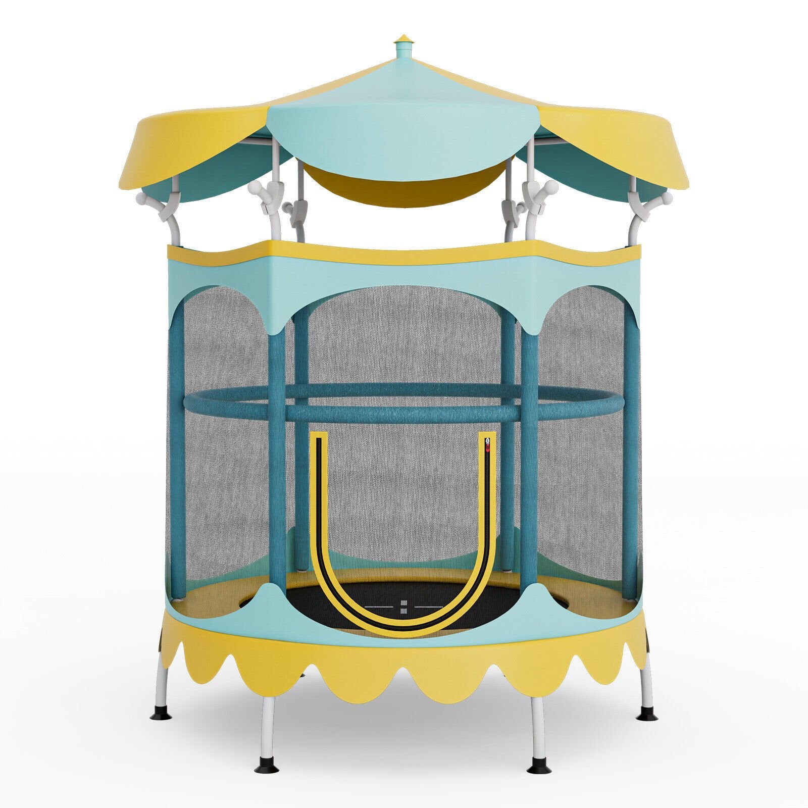 64" Kids Trampoline with Detachable Canopy and Safety Enclosure Net, Yellow Trampolines   at Gallery Canada