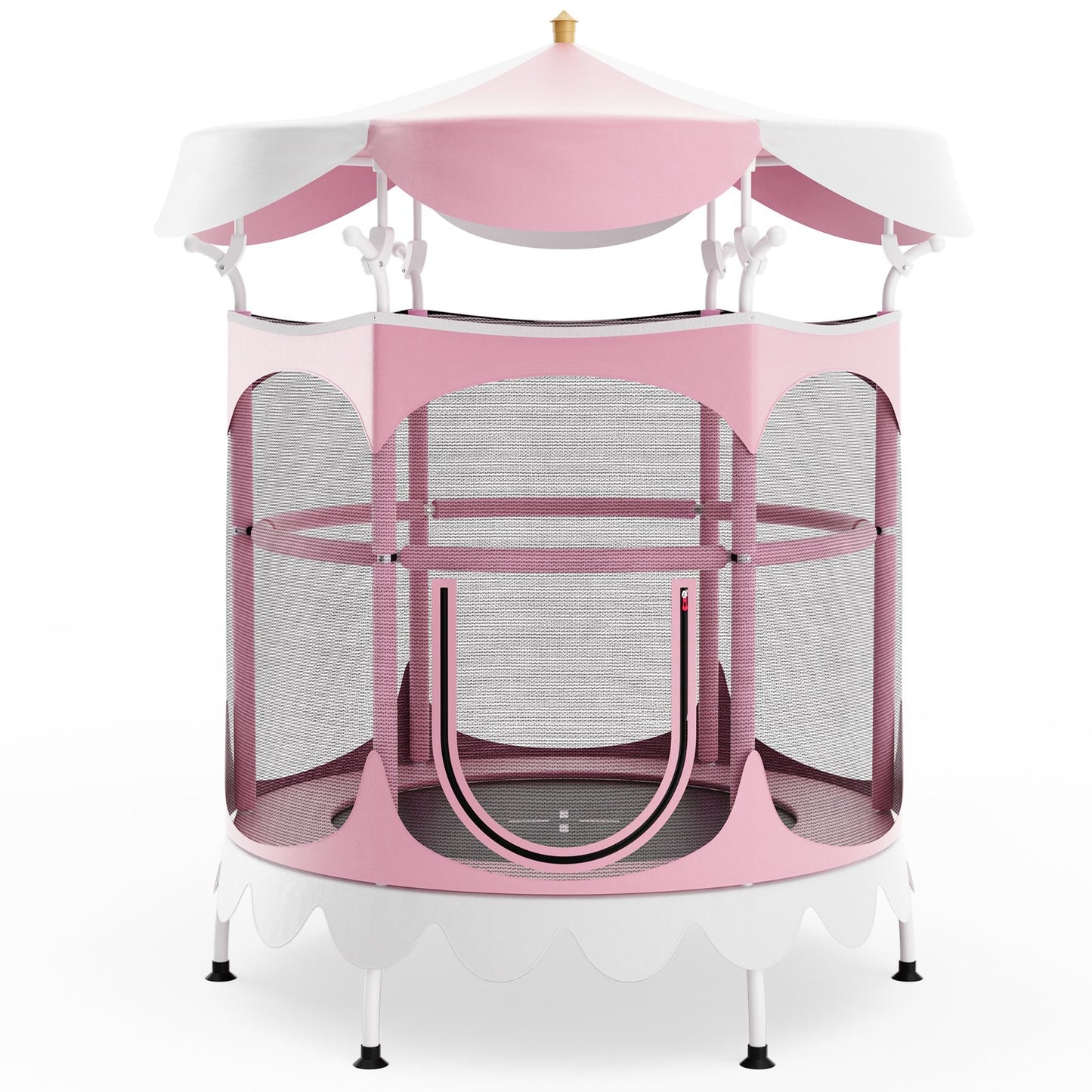 64" Kids Trampoline with Detachable Canopy and Safety Enclosure Net, Pink Trampolines   at Gallery Canada