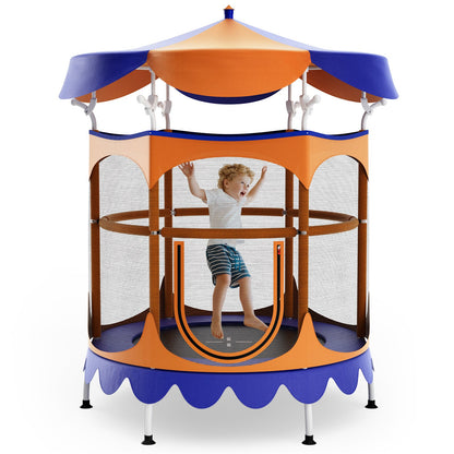 64" Kids Trampoline with Detachable Canopy and Safety Enclosure Net, Orange Trampolines   at Gallery Canada