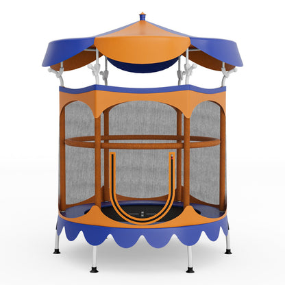 64" Kids Trampoline with Detachable Canopy and Safety Enclosure Net, Orange Trampolines   at Gallery Canada