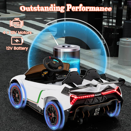 12V Licensed Lamborghini 4WD Kids Ride-on Sports Car with 2.4G Remote, White Powered Ride On Toys   at Gallery Canada