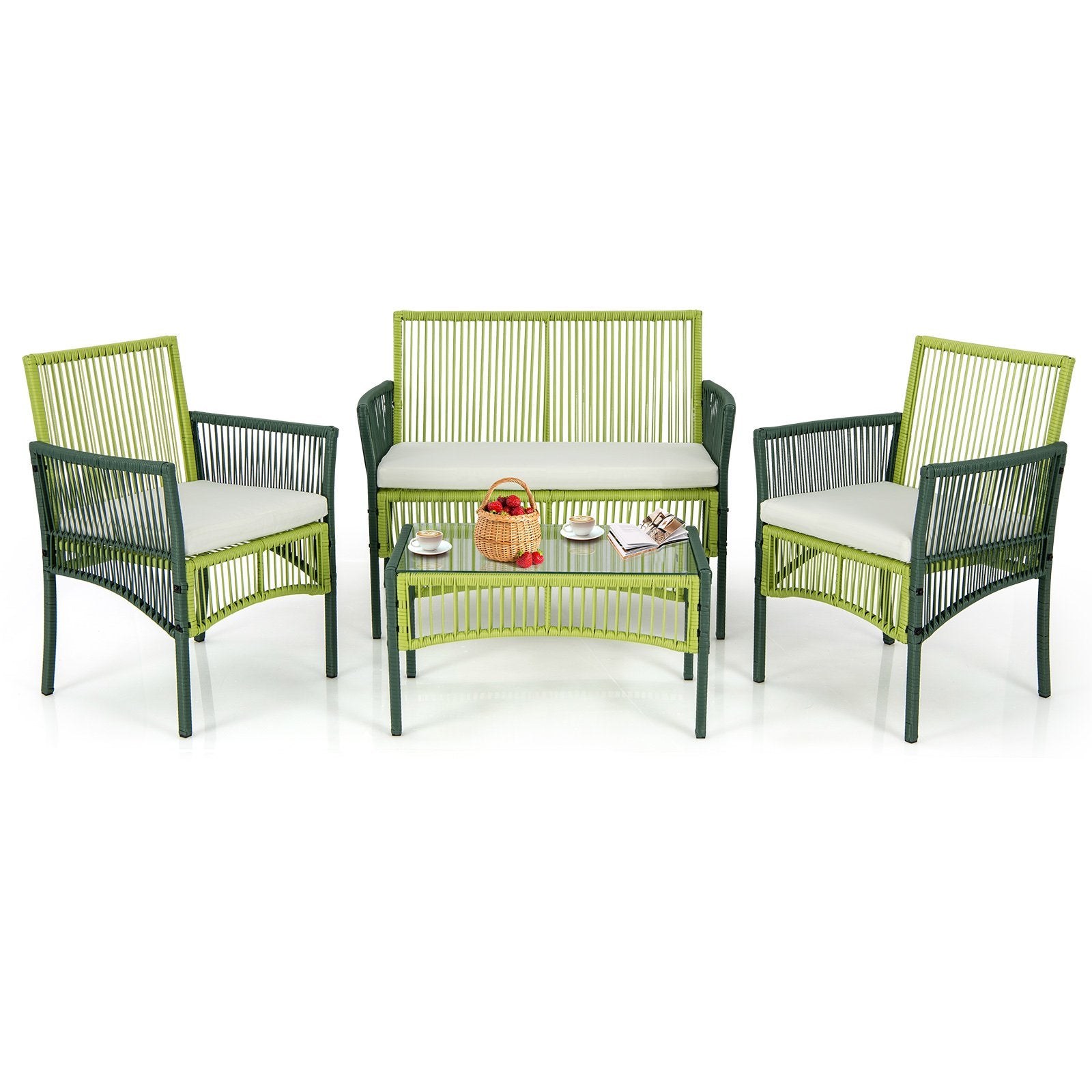 4 Piece Patio Round Wicker Conversation Set, Multicolor Patio Conversation Sets   at Gallery Canada