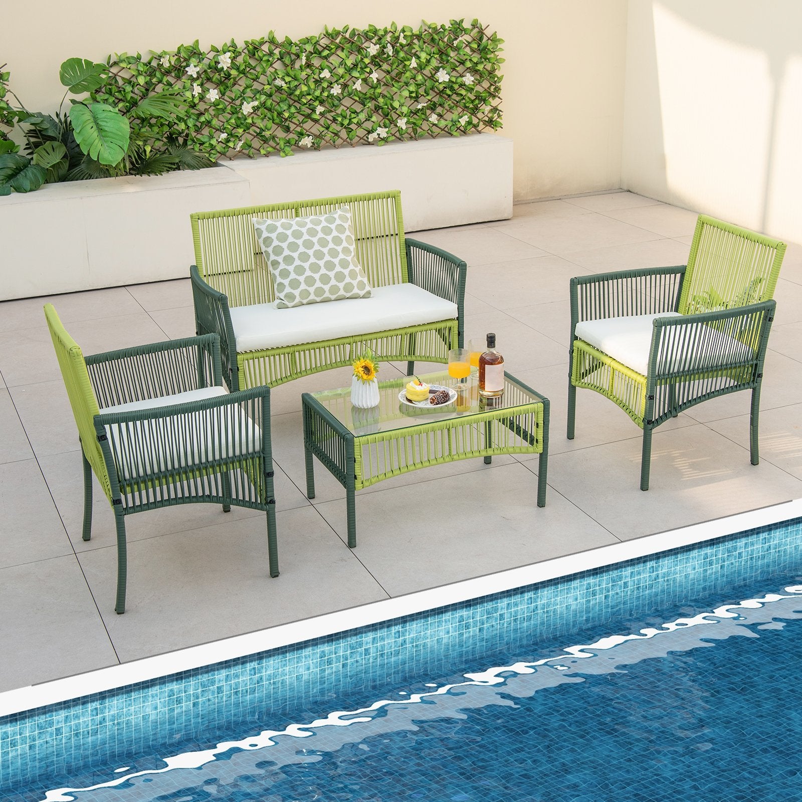 4 Piece Patio Round Wicker Conversation Set, Multicolor Patio Conversation Sets   at Gallery Canada