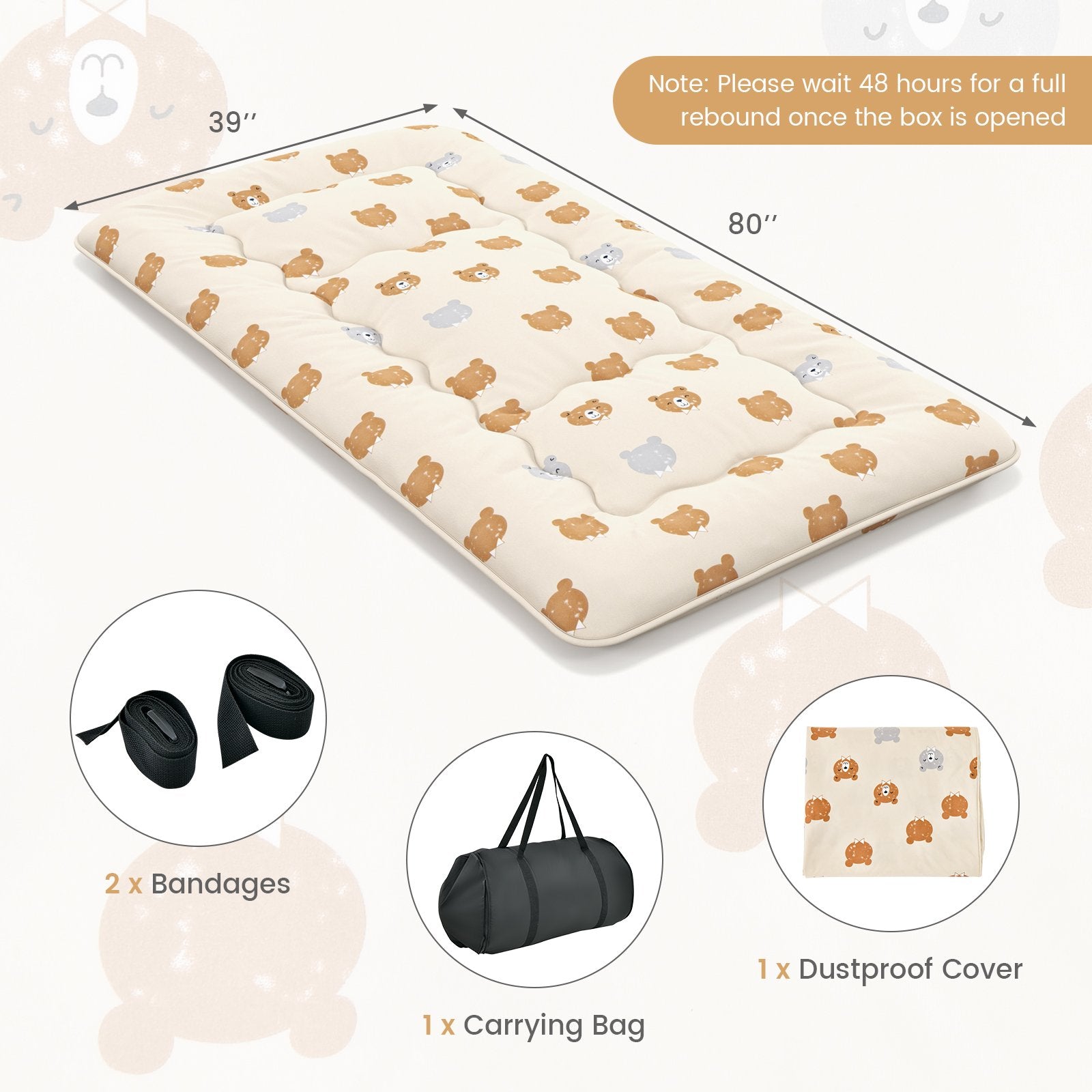 Foldable Futon Mattress with Washable Cover and Carry Bag for Camping-Twin Size, Brown Mattresses   at Gallery Canada