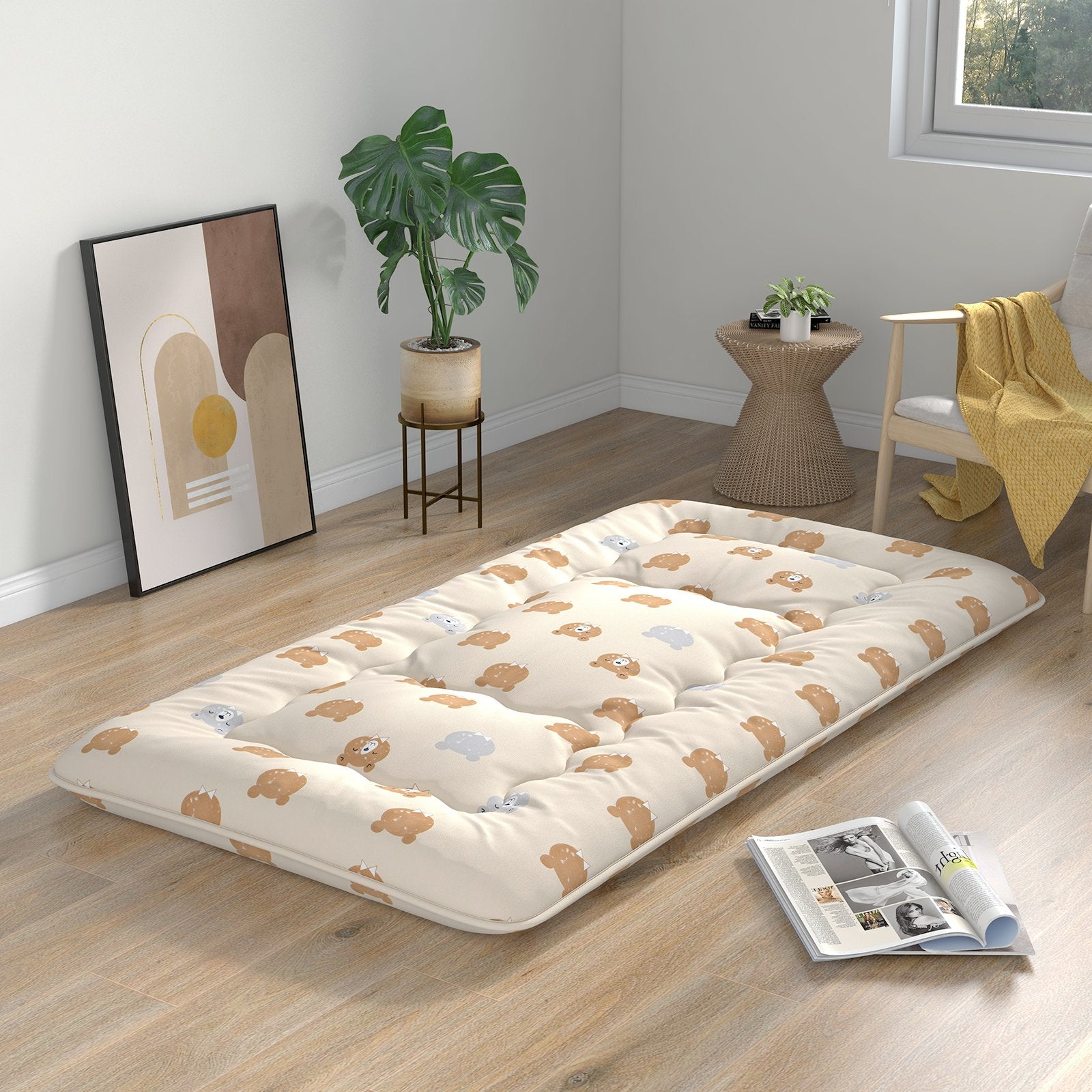 Foldable Futon Mattress with Washable Cover and Carry Bag for Camping-Full Size, Brown Mattresses   at Gallery Canada