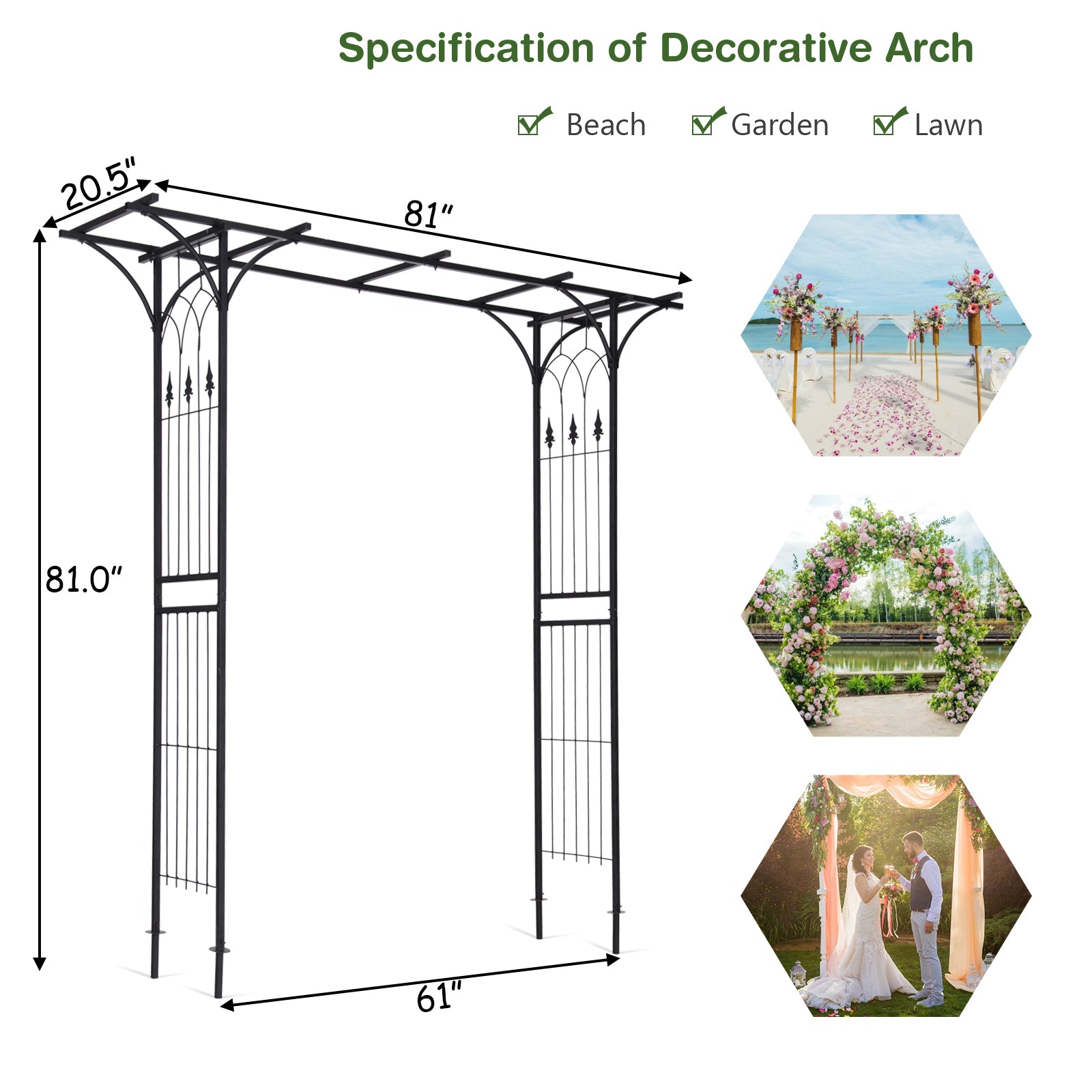 81 x 20 Inch Metal Garden Arch for Various Climbing Plant, Black Outdoor Decor   at Gallery Canada