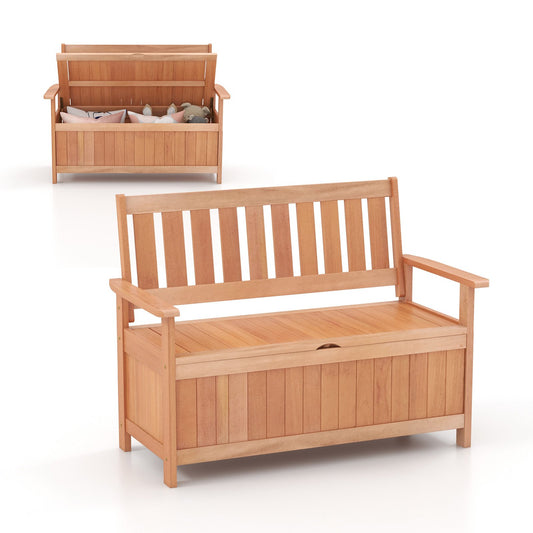 48 Inch Patio Wood Storage Bench with Slatted Backrest, Natural - Gallery Canada