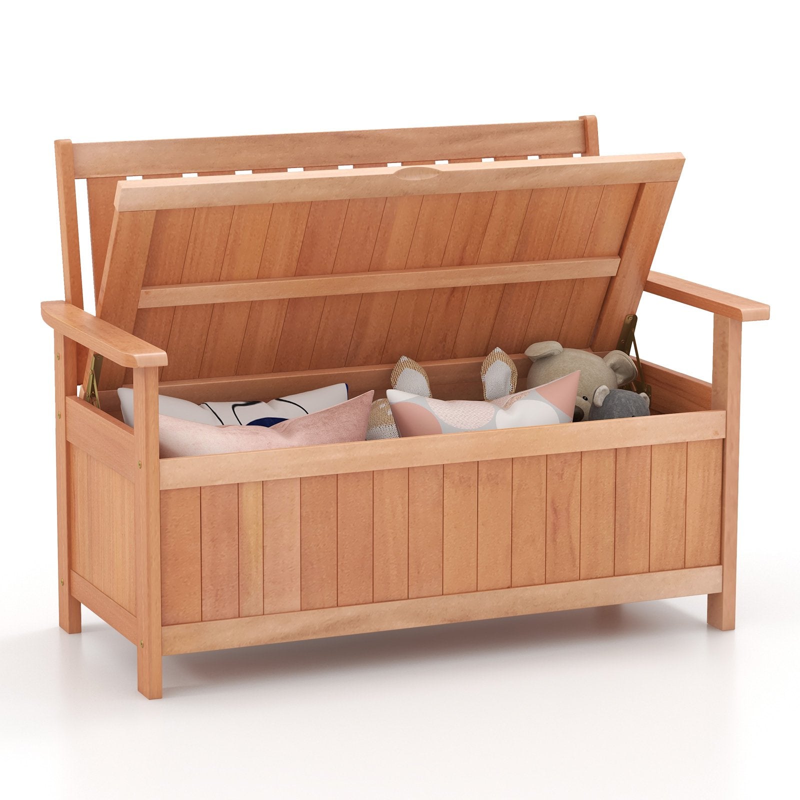 48 Inch Patio Wood Storage Bench with Slatted Backrest, Natural Sheds & Outdoor Storage   at Gallery Canada