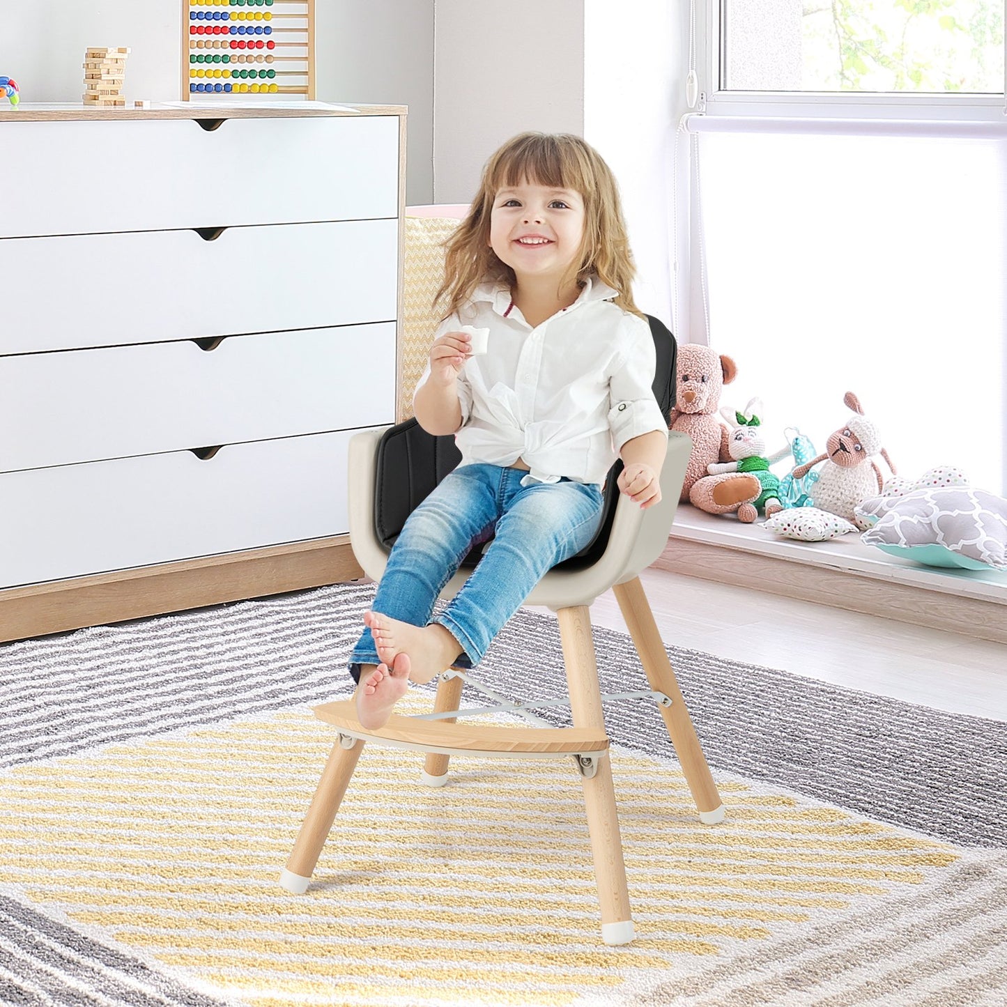 3-in-1 Convertible Wooden High Chair with Cushion, Black High Chairs   at Gallery Canada