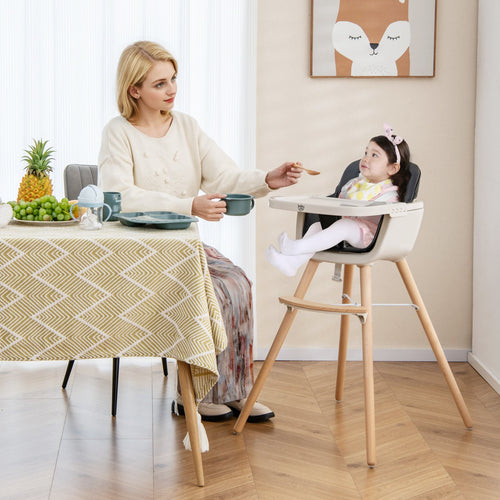 3-in-1 Convertible Wooden High Chair with Cushion, Black