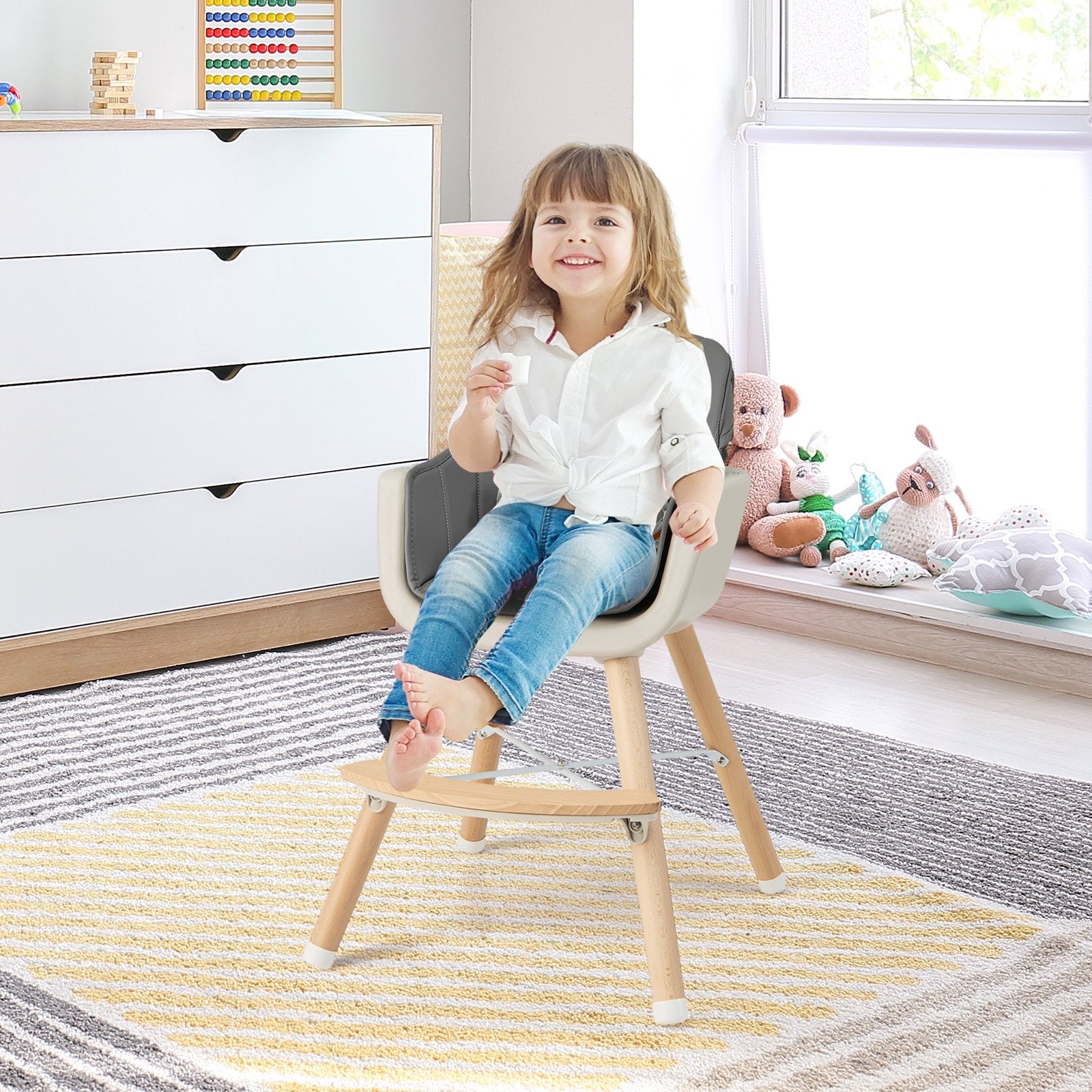 3-in-1 Convertible Wooden High Chair with Cushion, Light Gray High Chairs   at Gallery Canada