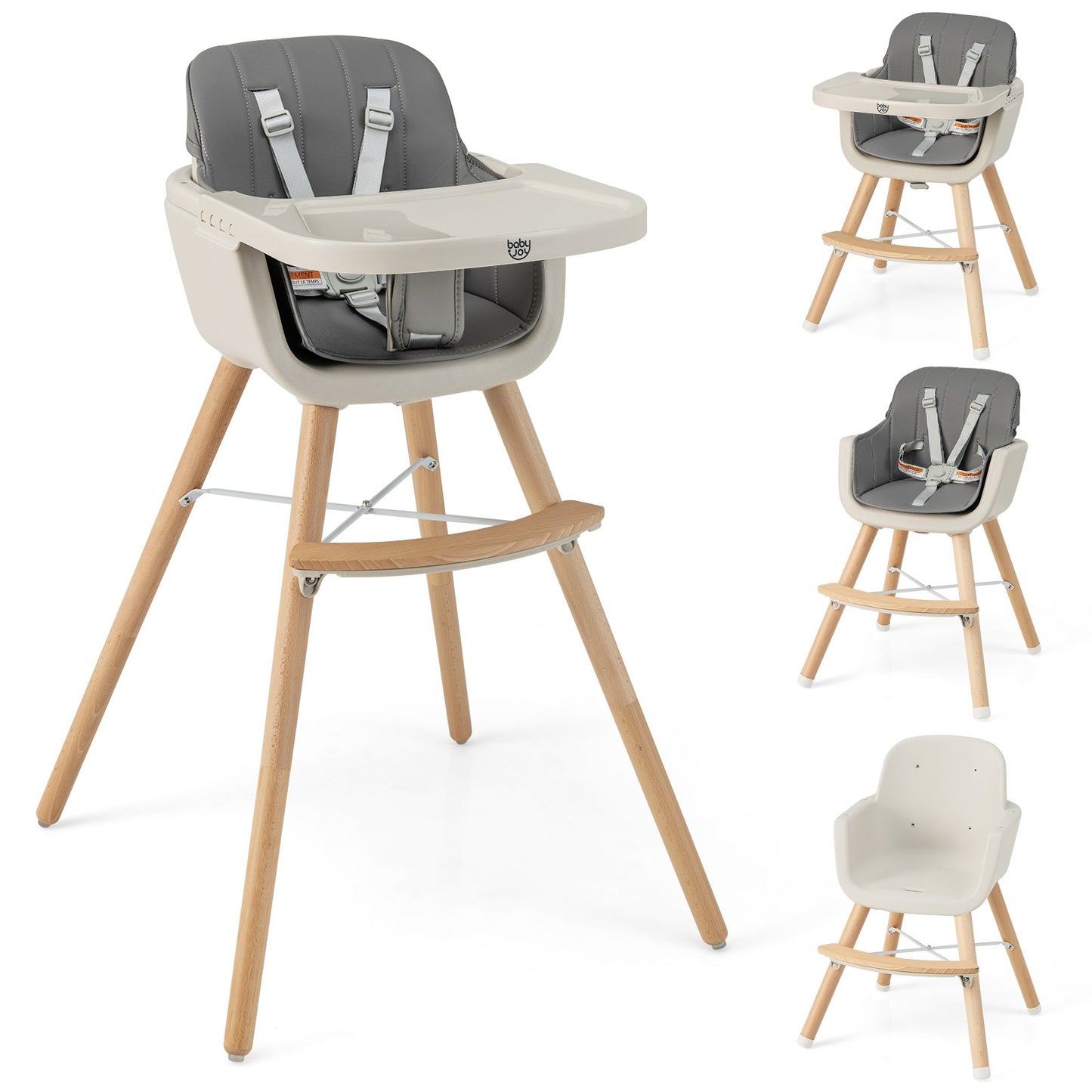 3-in-1 Convertible Wooden High Chair with Cushion, Light Gray High Chairs   at Gallery Canada