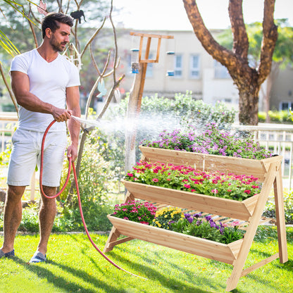 3-Tier Garden Bed with Storage Shelf  2 Hanging Hooks and 3 Bed Liners, Natural Raised Garden Beds   at Gallery Canada