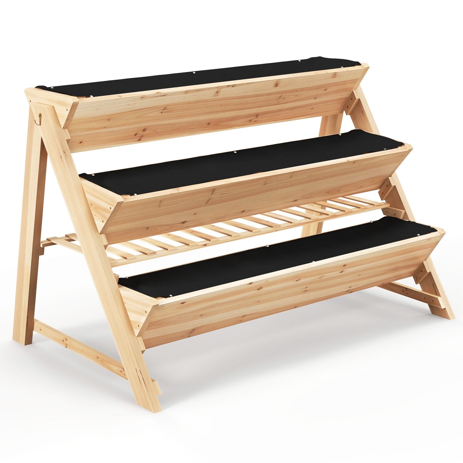 3-Tier Garden Bed with Storage Shelf  2 Hanging Hooks and 3 Bed Liners, Natural Raised Garden Beds   at Gallery Canada