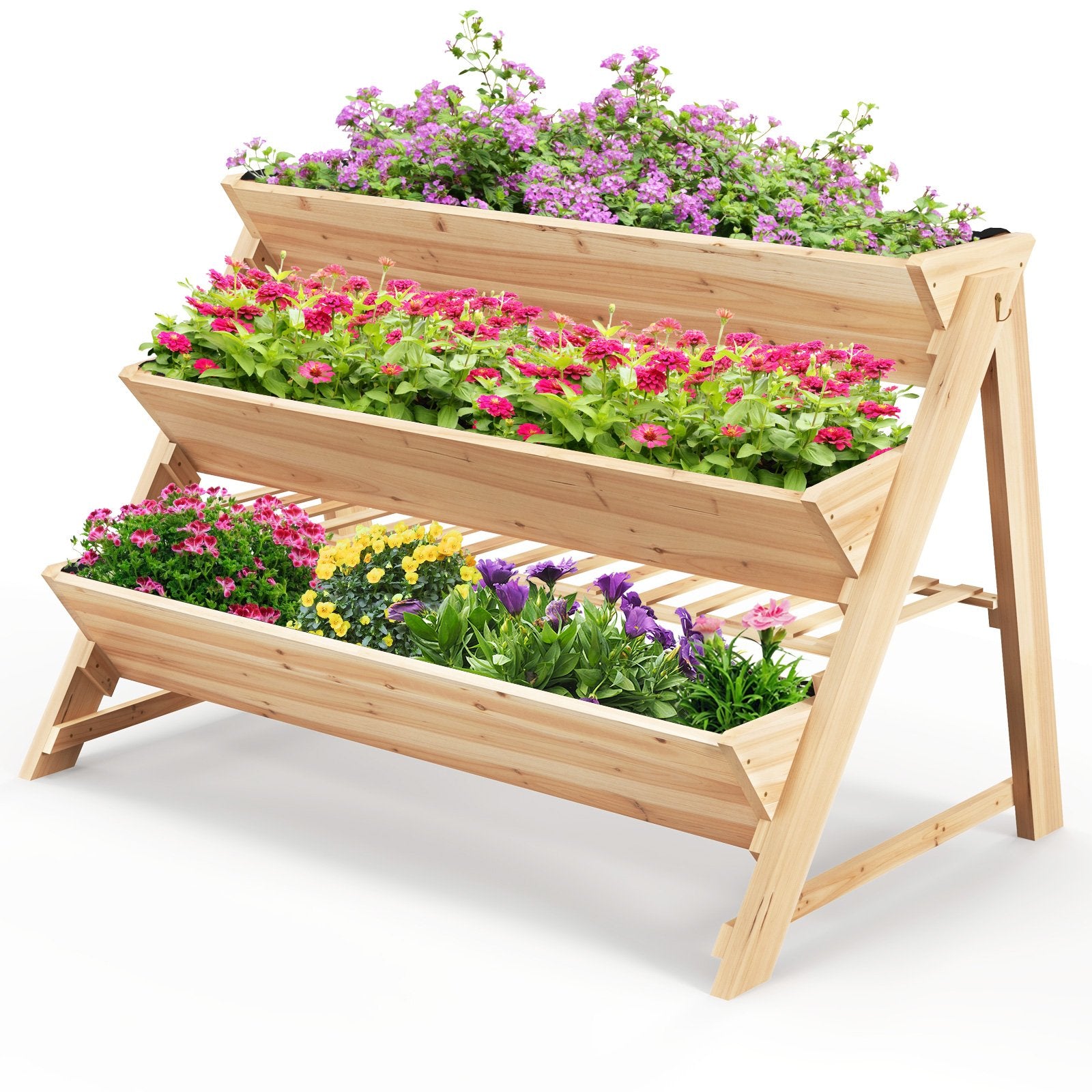 3-Tier Garden Bed with Storage Shelf  2 Hanging Hooks and 3 Bed Liners, Natural Raised Garden Beds   at Gallery Canada