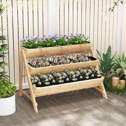 3-Tier Garden Bed with Storage Shelf  2 Hanging Hooks and 3 Bed Liners, Natural Raised Garden Beds   at Gallery Canada