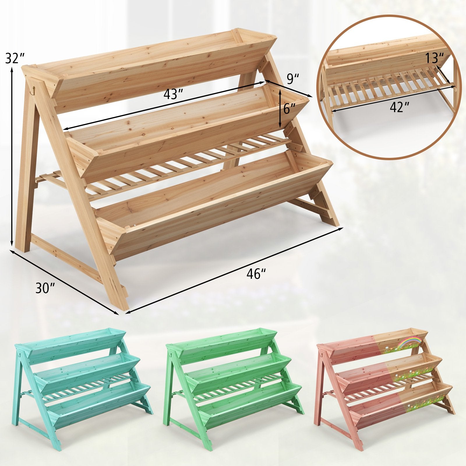 3-Tier Garden Bed with Storage Shelf  2 Hanging Hooks and 3 Bed Liners, Natural Raised Garden Beds   at Gallery Canada