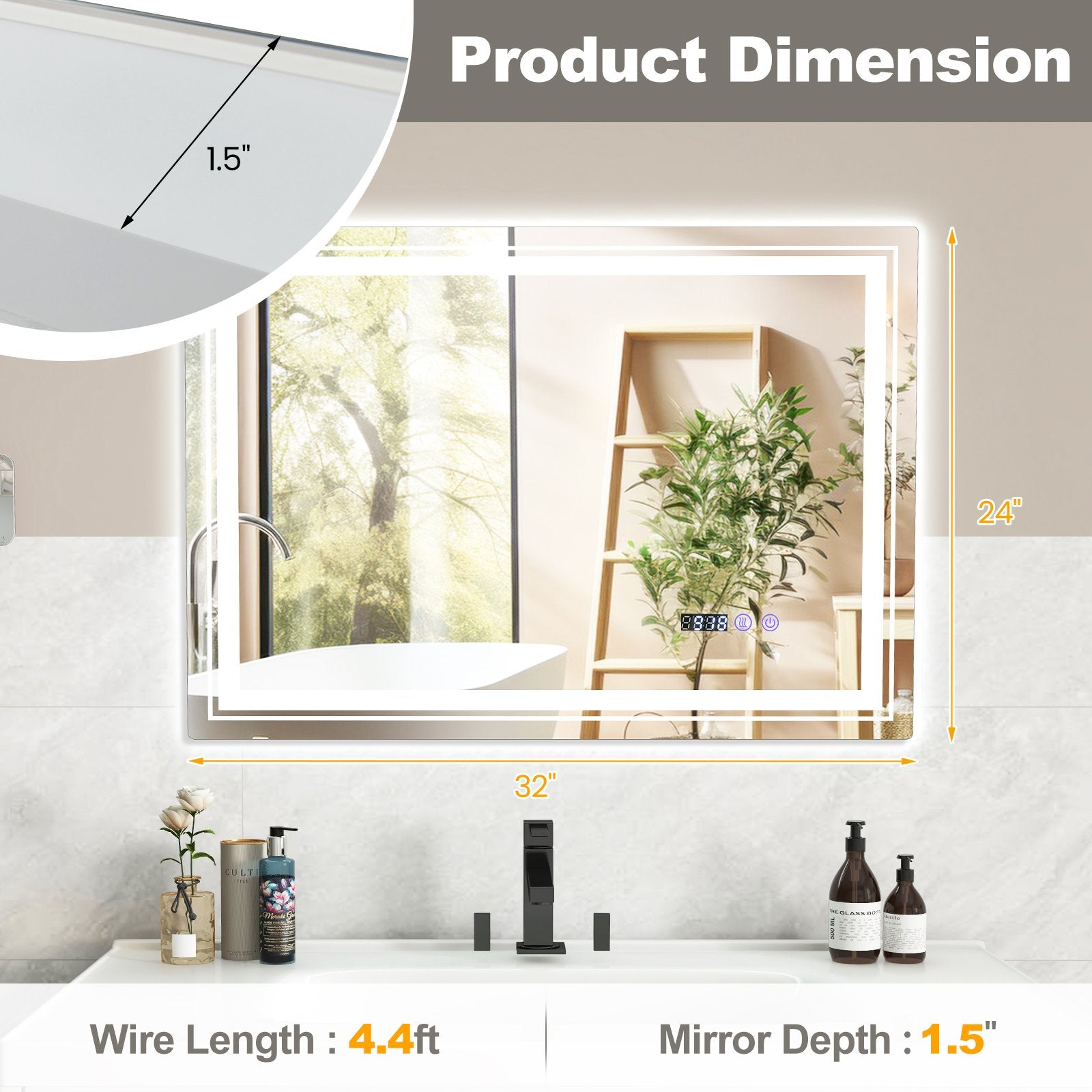 Defogging LED Bathroom Mirror with Memory Function and Anti-Fog-M Wall Mirrors   at Gallery Canada