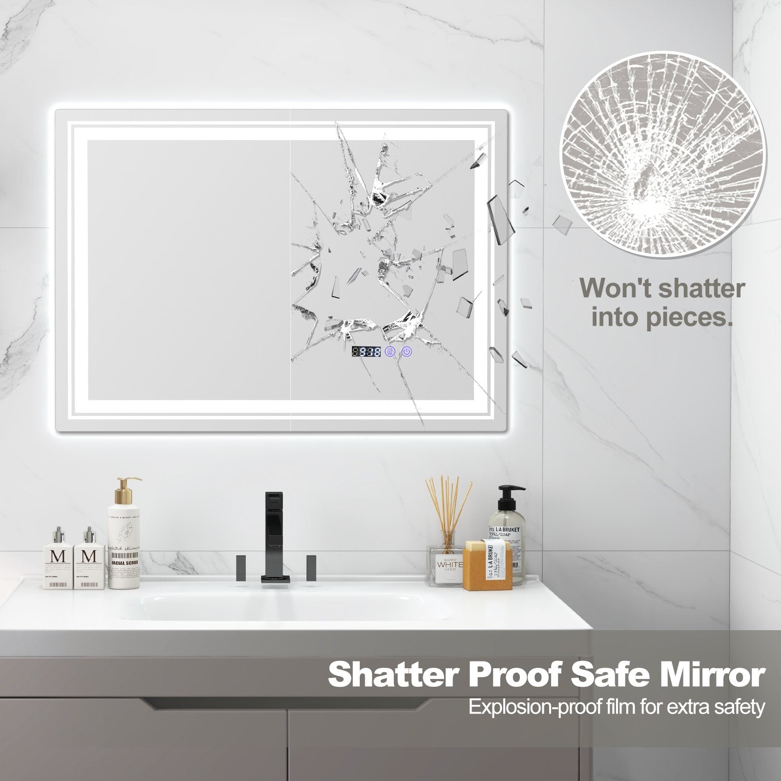 Defogging LED Bathroom Mirror with Memory Function and Anti-Fog-M Wall Mirrors   at Gallery Canada