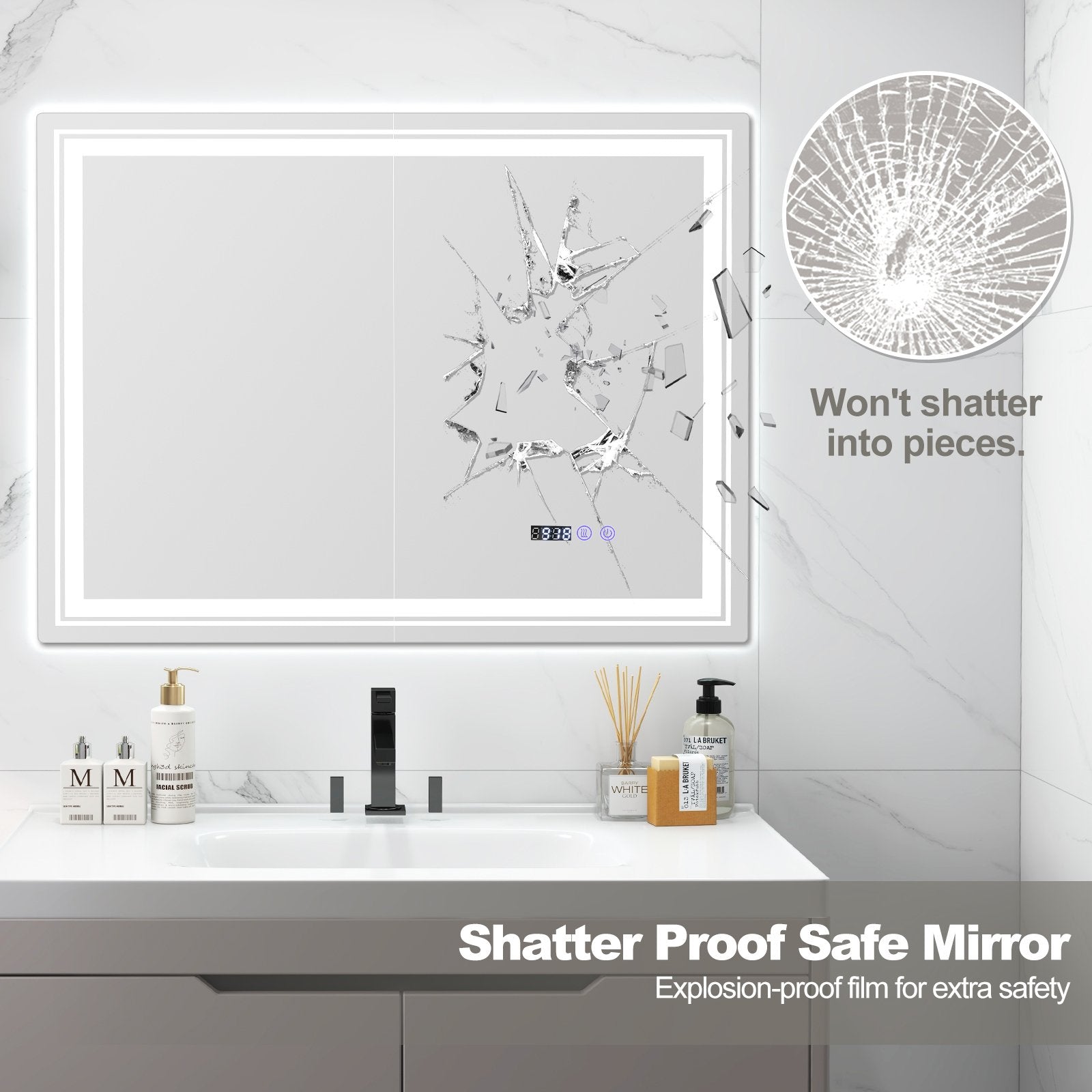 Defogging LED Bathroom Mirror with Memory Function and Anti-Fog-L Wall Mirrors   at Gallery Canada