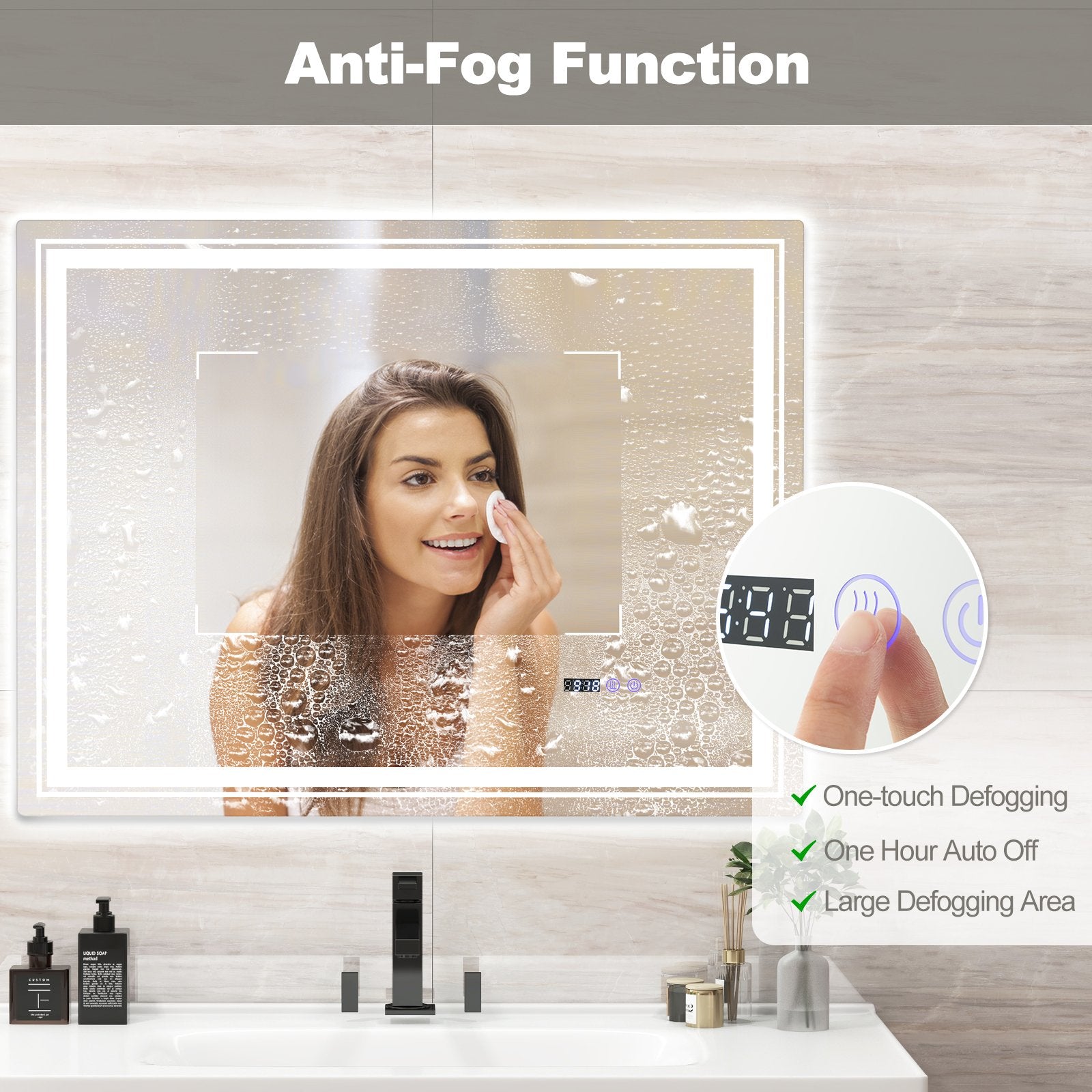 Defogging LED Bathroom Mirror with Memory Function and Anti-Fog-L Wall Mirrors   at Gallery Canada