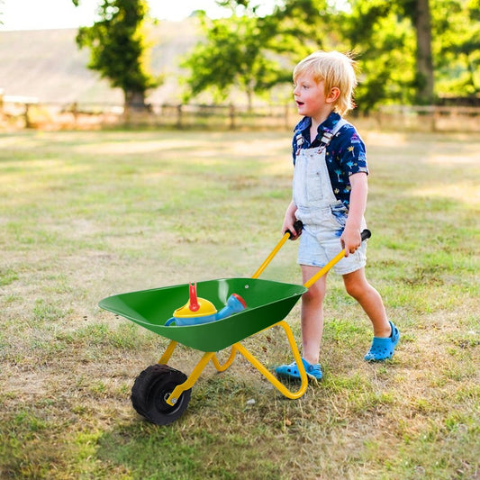 Outdoor Garden Backyard Play Toy Kids Metal Wheelbarrow, Green - Gallery Canada