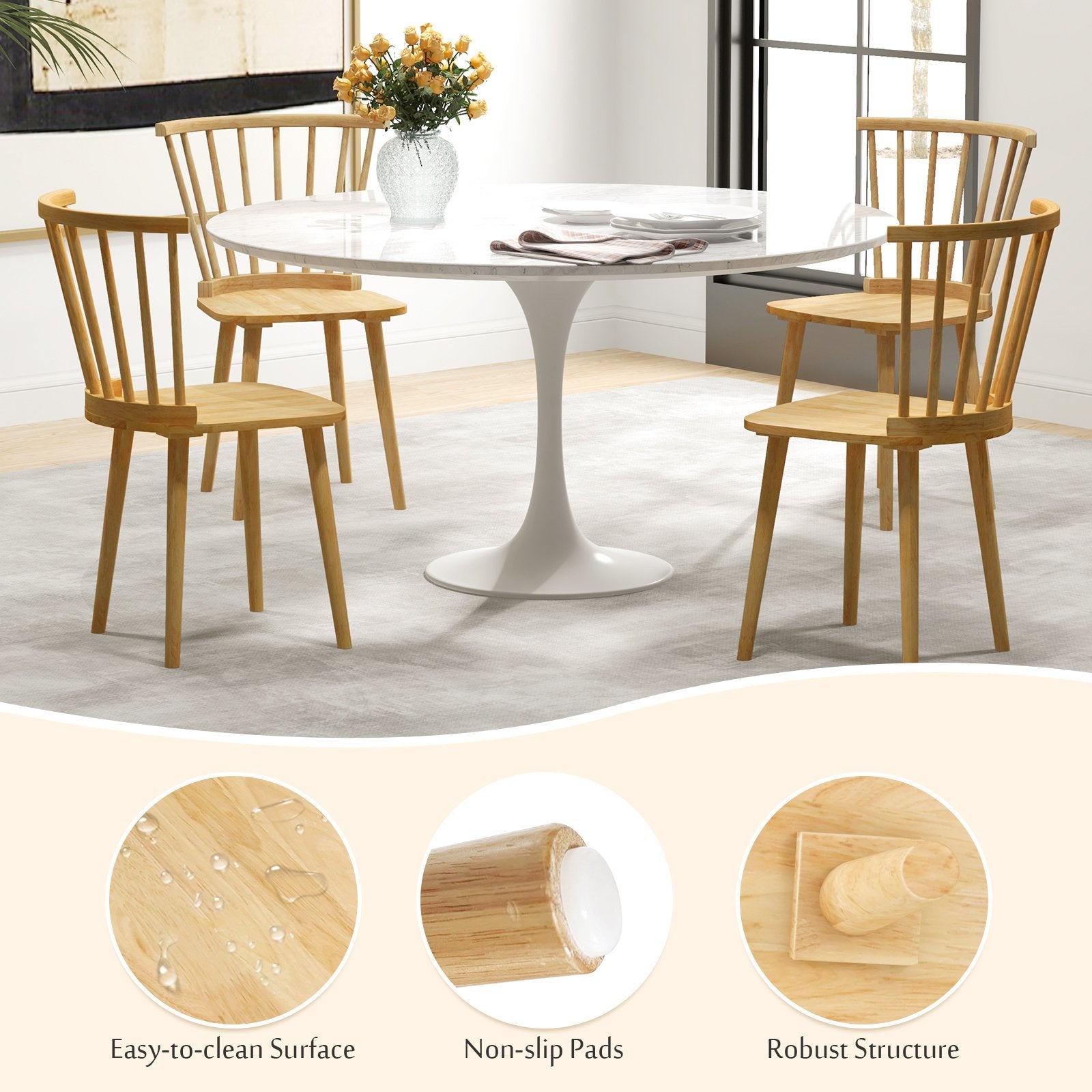 Windsor Dining Chairs Set of 2 Rubber Wood Kitchen Chairs with Spindle Back, Natural Dining Chairs   at Gallery Canada