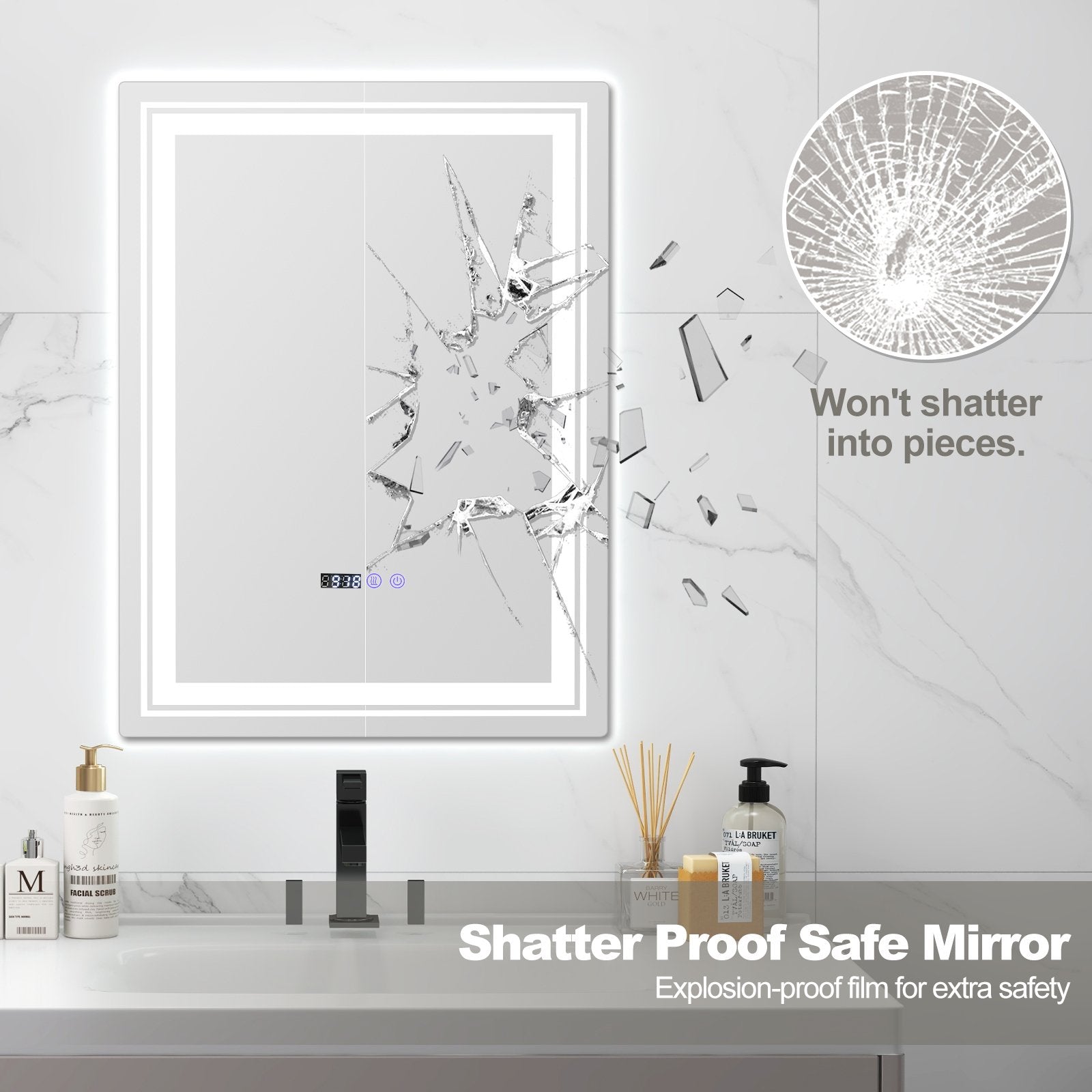 Defogging LED Bathroom Mirror with Memory Function and Anti-Fog-S Wall Mirrors   at Gallery Canada