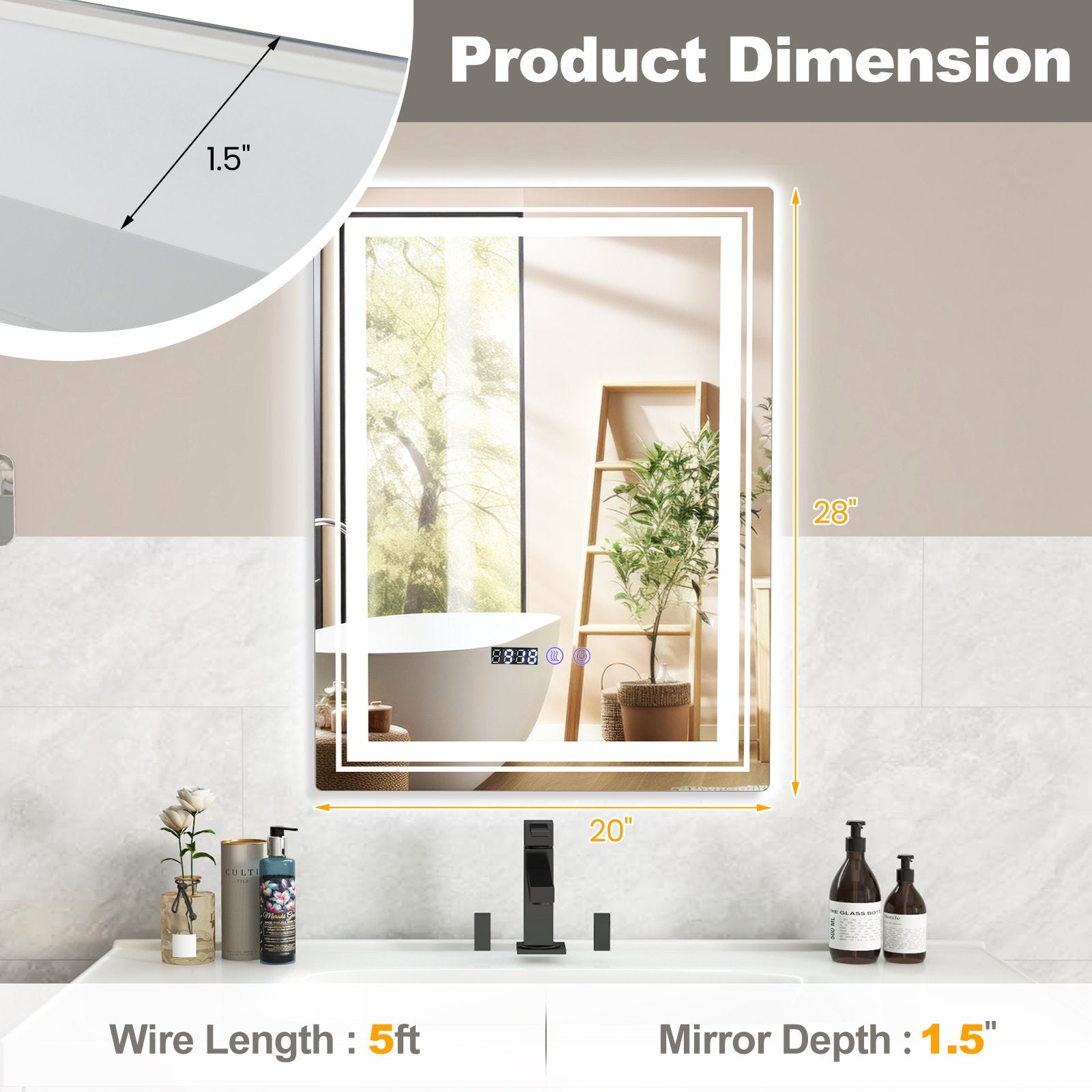 Defogging LED Bathroom Mirror with Memory Function and Anti-Fog-S Wall Mirrors   at Gallery Canada